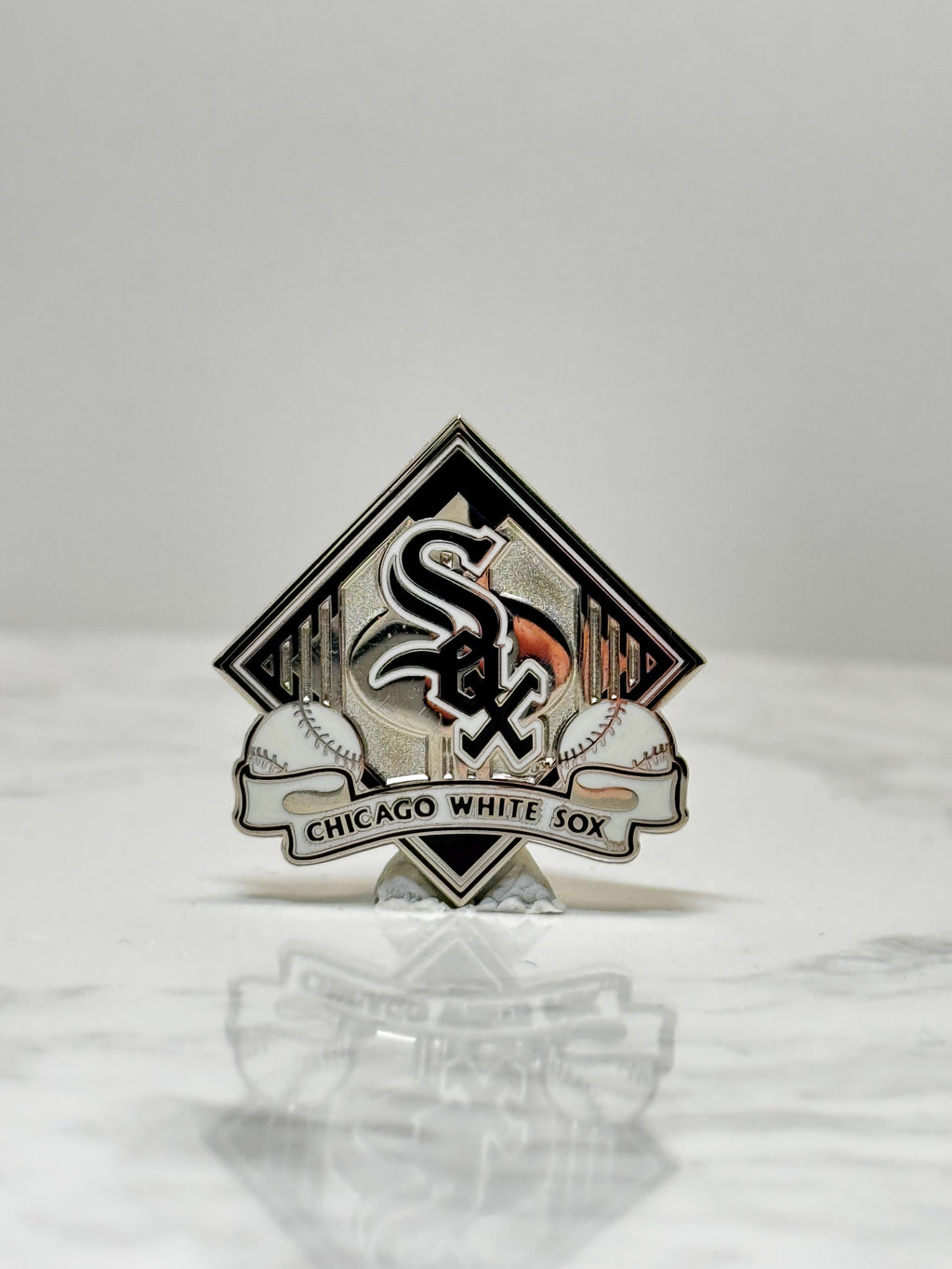 Chicago White Sox Baseball Pin: Silver Black Enamel - MLB Fan Accessory