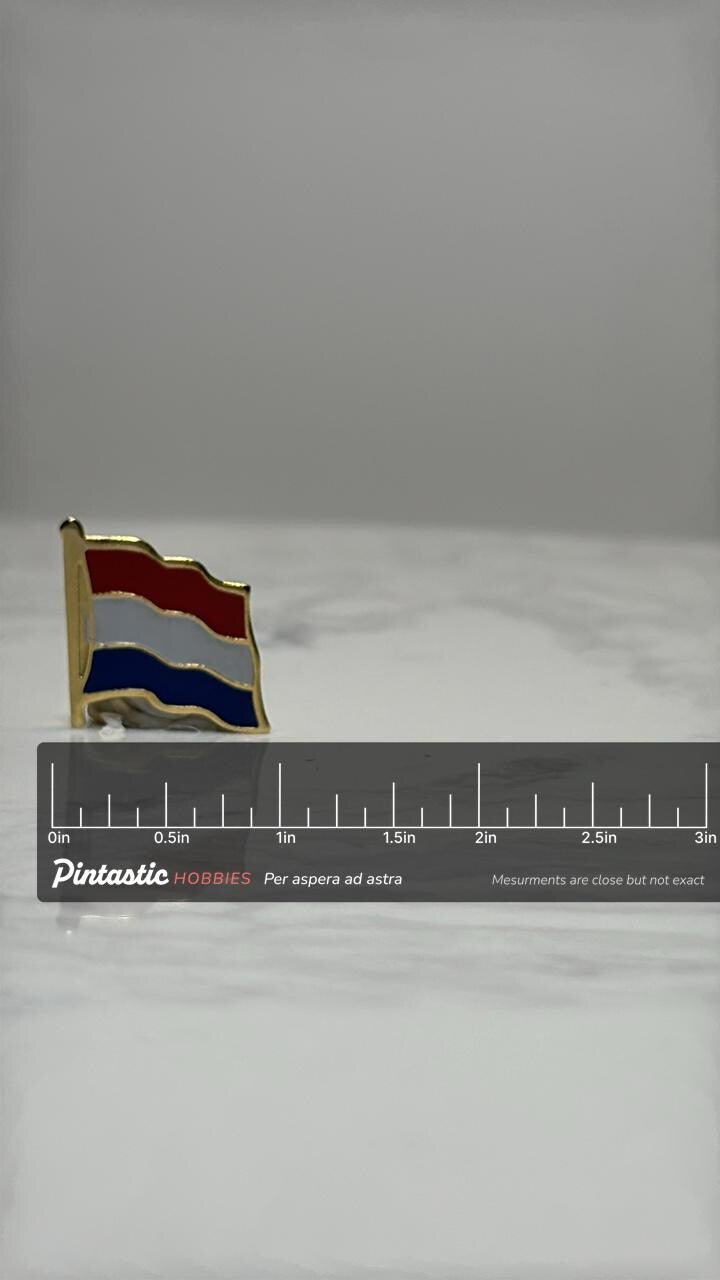 Netherlands Flag Lapel Pin: Gold Trim Enamel - Patriotic Accessory with ruler overlay for size reference