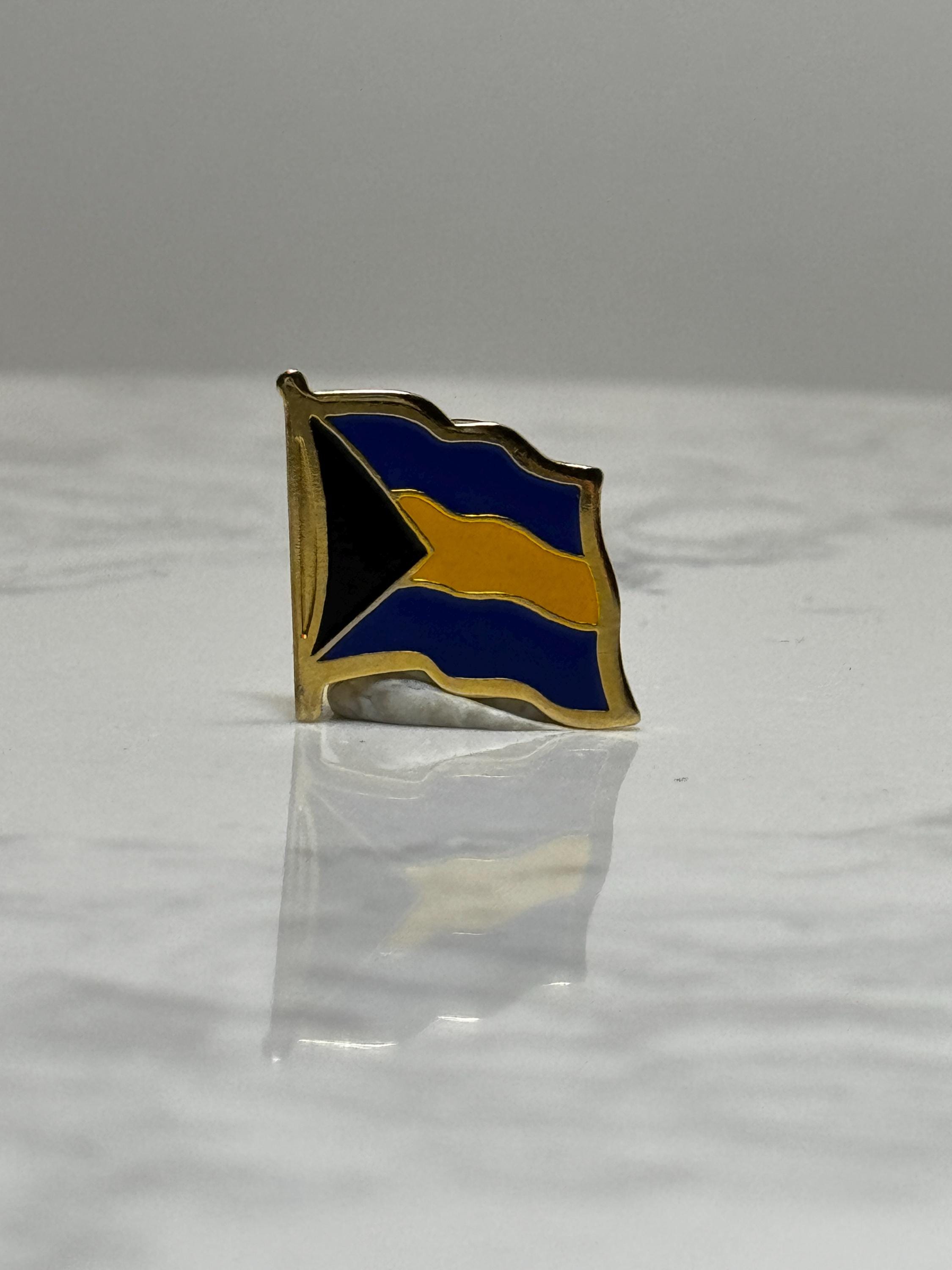 Bahamas Flag Lapel Pin: Gold Trim Enamel - Travel Souvenir Accessory