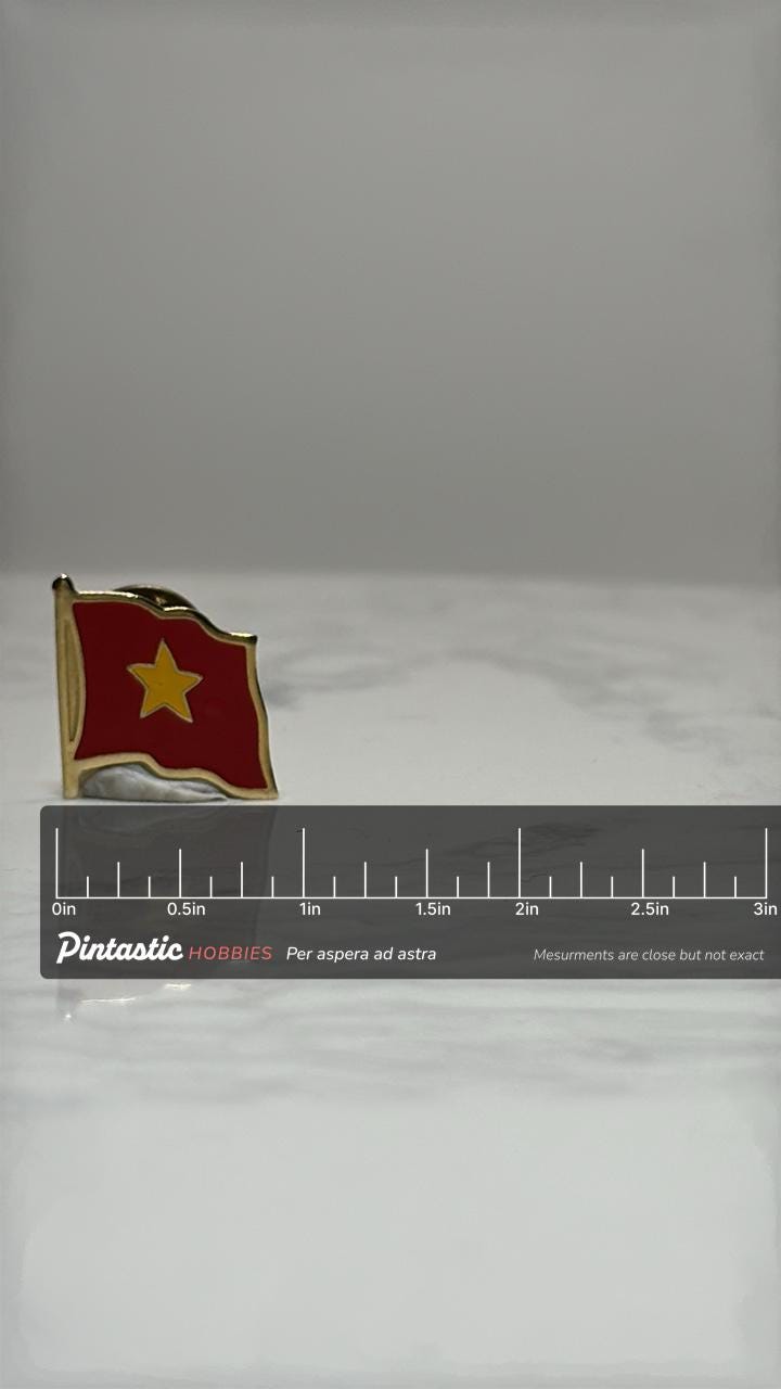Vietnam Flag Lapel Pin: Red & Gold Enamel - Patriotic Souvenir Accessory with ruler overlay for size reference