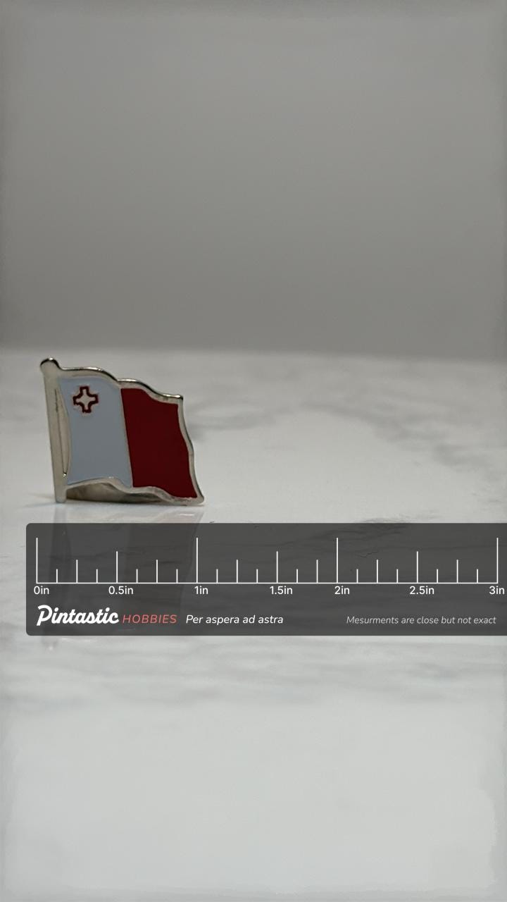 Malta Flag Pin: Gold Trim Enamel - Patriotic Travel Accessory with ruler overlay for size reference