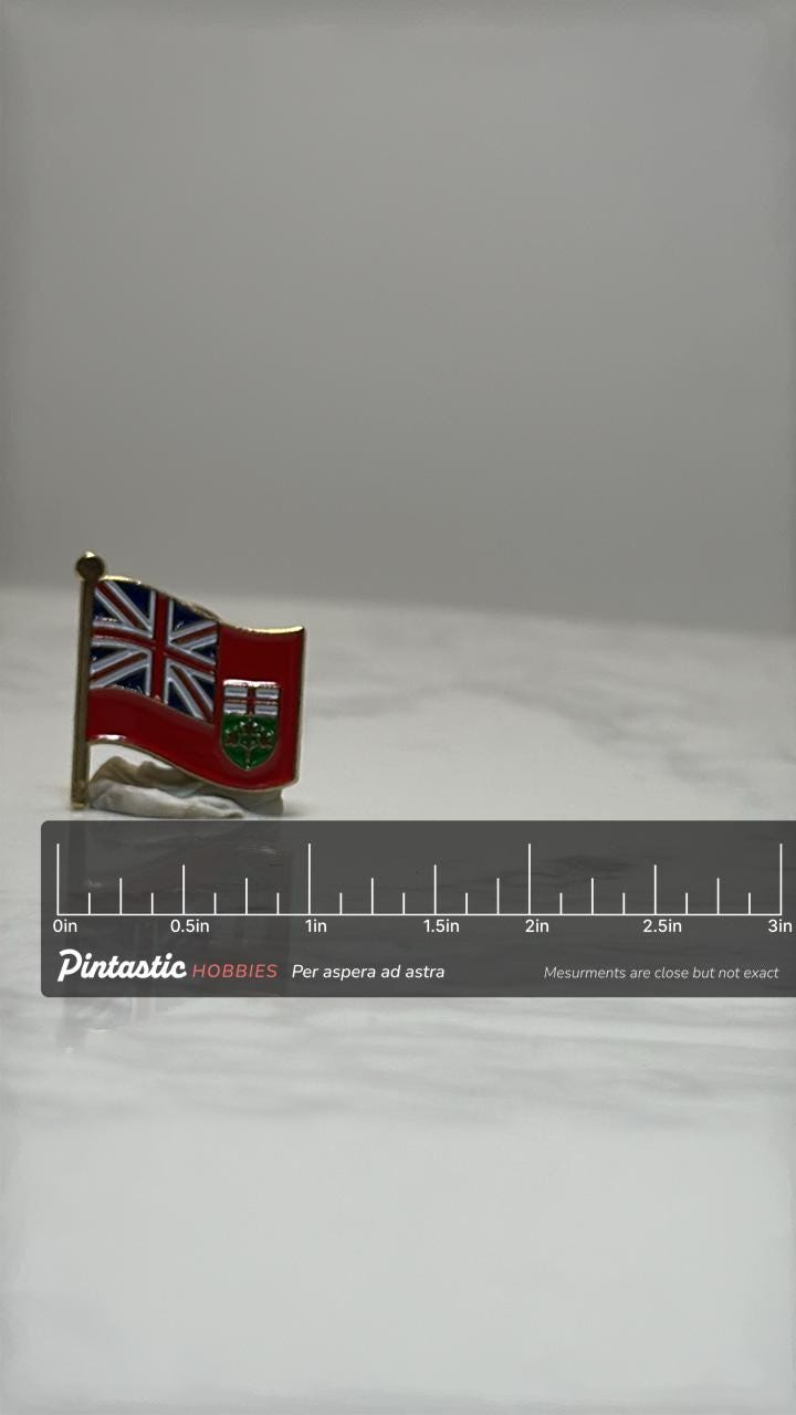 Ontario Flag Lapel Pin: Gold-Tone Enamel - Vintage Patriotic Accessory with ruler overlay for size reference