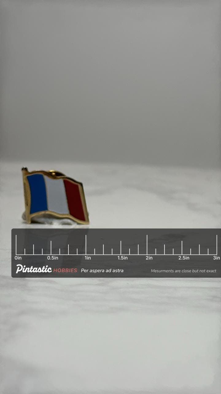 France Flag Lapel Pin: Gold Trim Enamel - Patriotic Accessory with ruler overlay for size reference