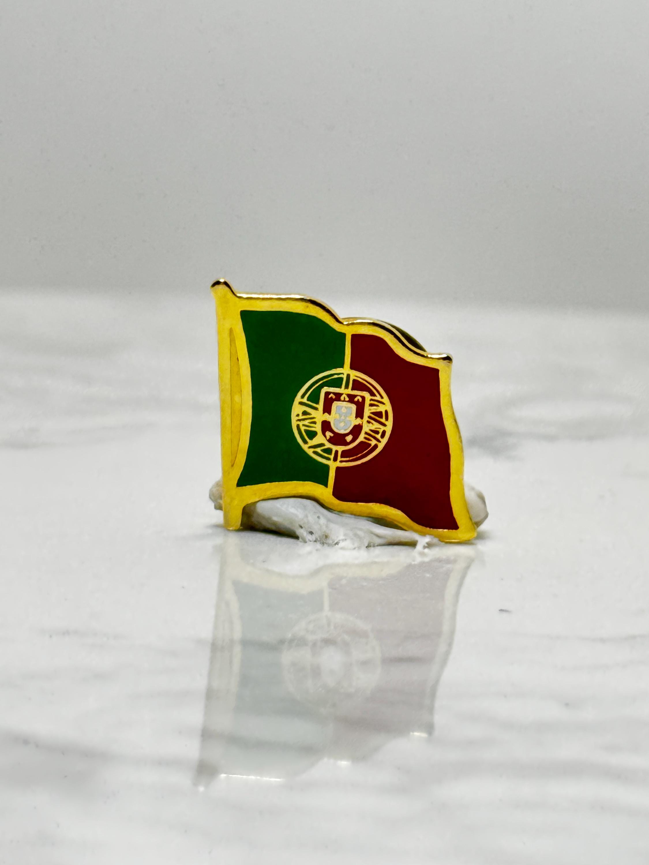 Portugal Flag Pin: Gold Tone Enamel - Travel Souvenir Accessory