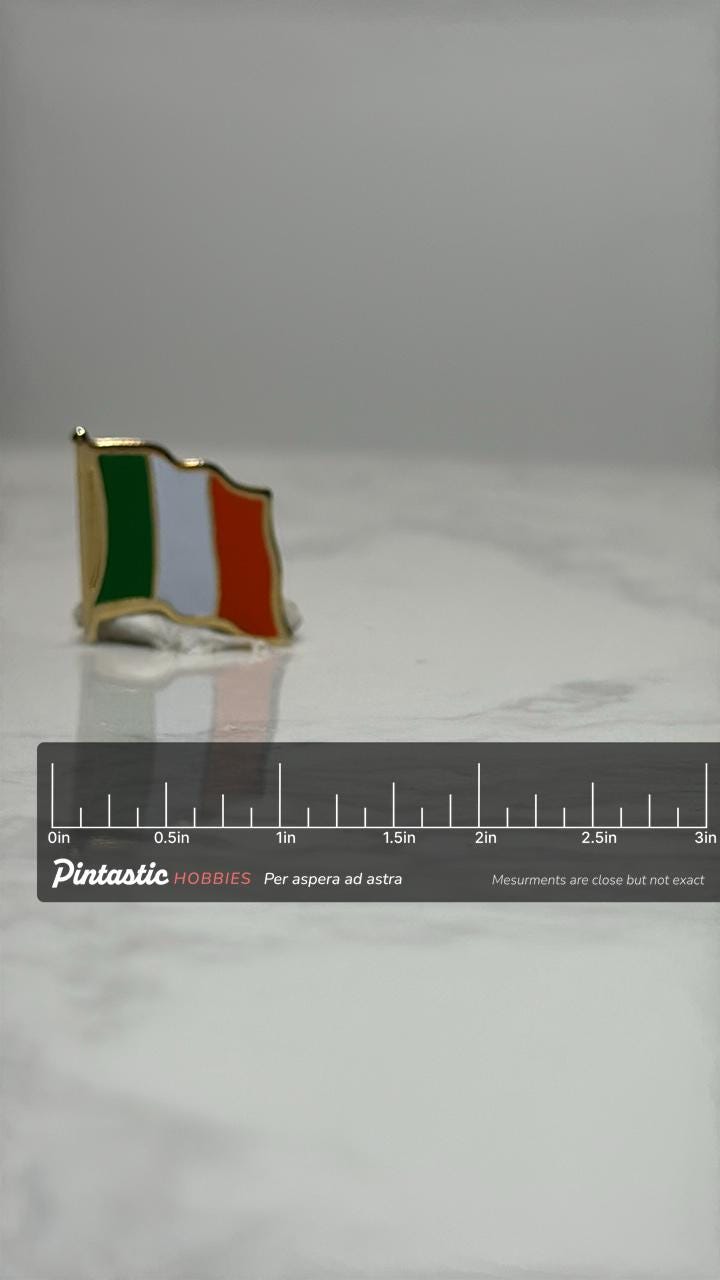 Italy Flag Lapel Pin: Gold Trim Enamel - Patriotic Travel Accessory with ruler overlay for size reference