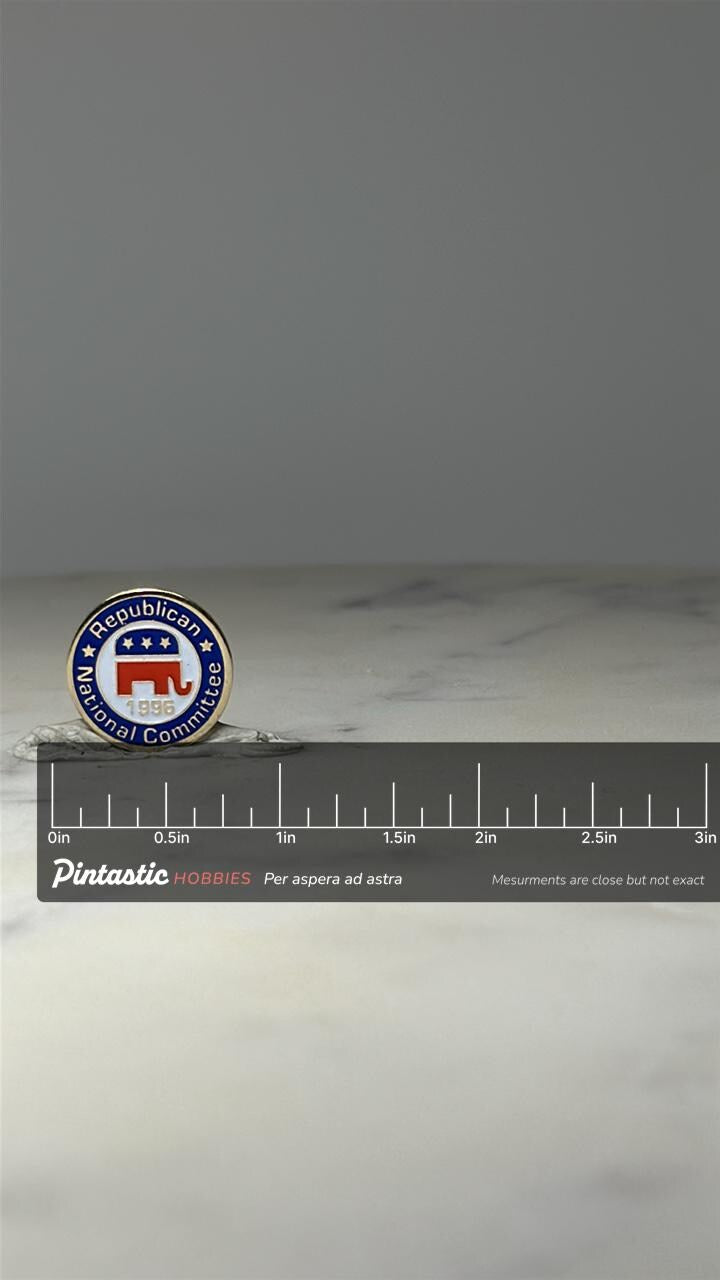 Republican National Committee Lapel Pin: Enamel Red White Blue - 1996 Political Accessory with ruler overlay for size referen