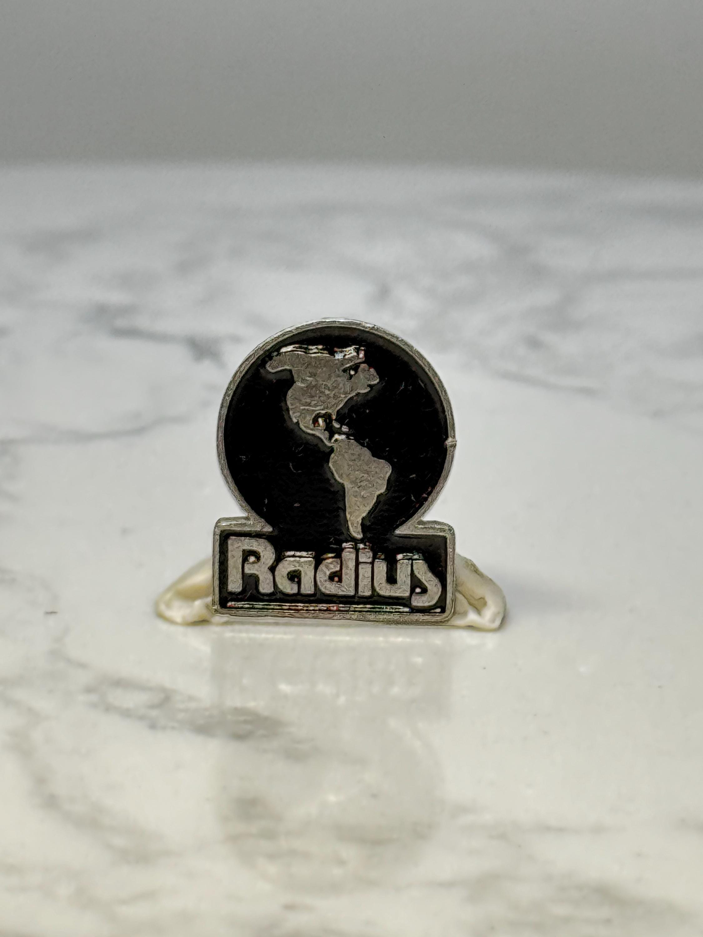 Vintage Radius Globe Logo Lapel Pin: Silver Tone Enamel - Travel Theme Accessory