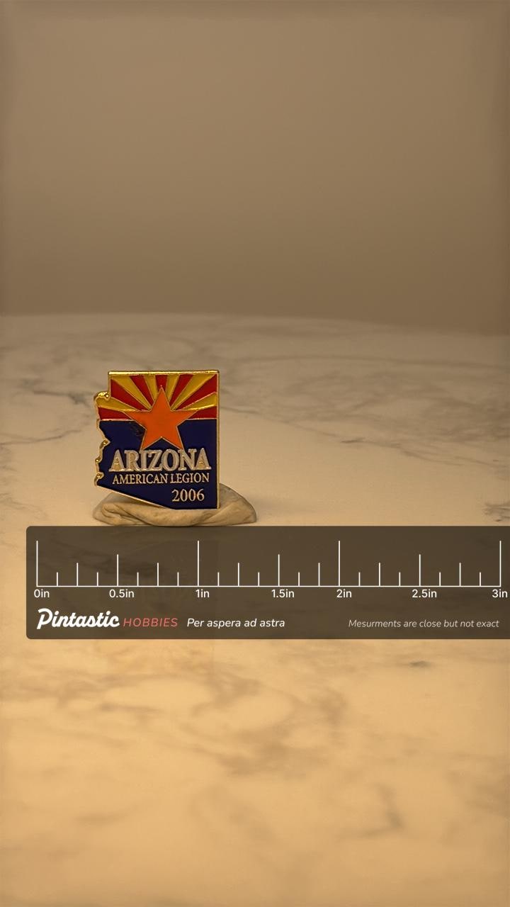 Arizona American Legion Lapel Pin: Enamel State Flag - 2006 Accessory with ruler overlay for size reference