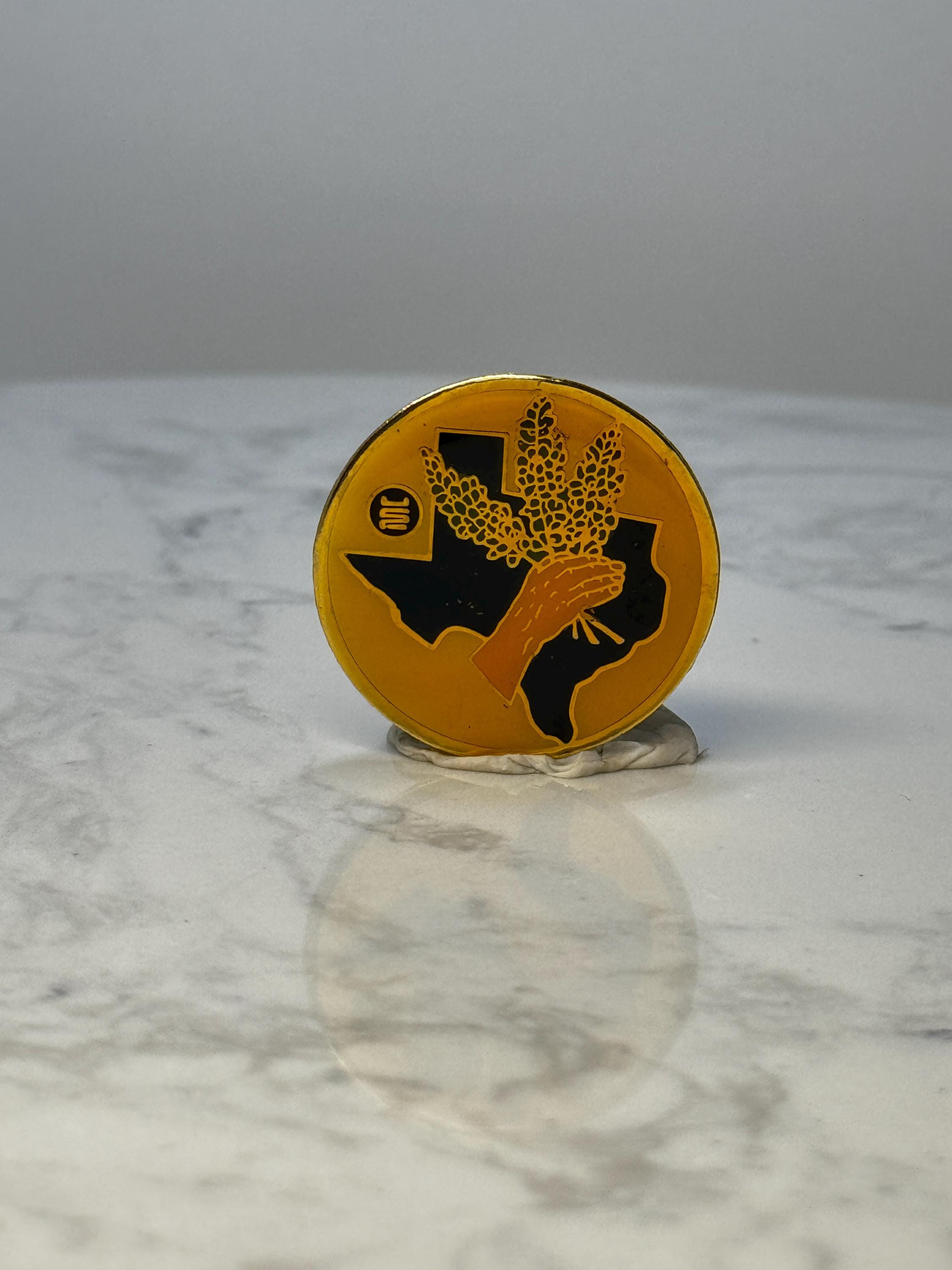 Vintage Texas Agriculture Enamel Lapel Pin: Yellow & Black - Farm Theme Accessory