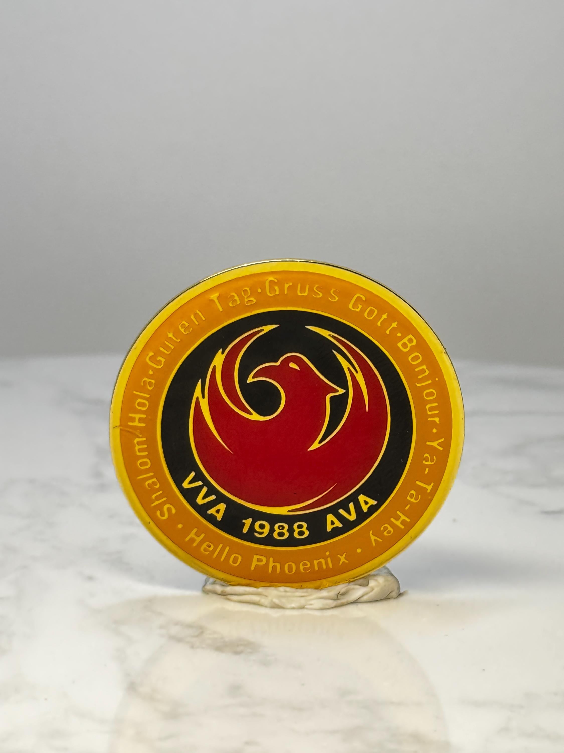 Vintage 1988 AVA Volkssport Pin: Yellow & Red Enamel - Hiking Club Event Pin