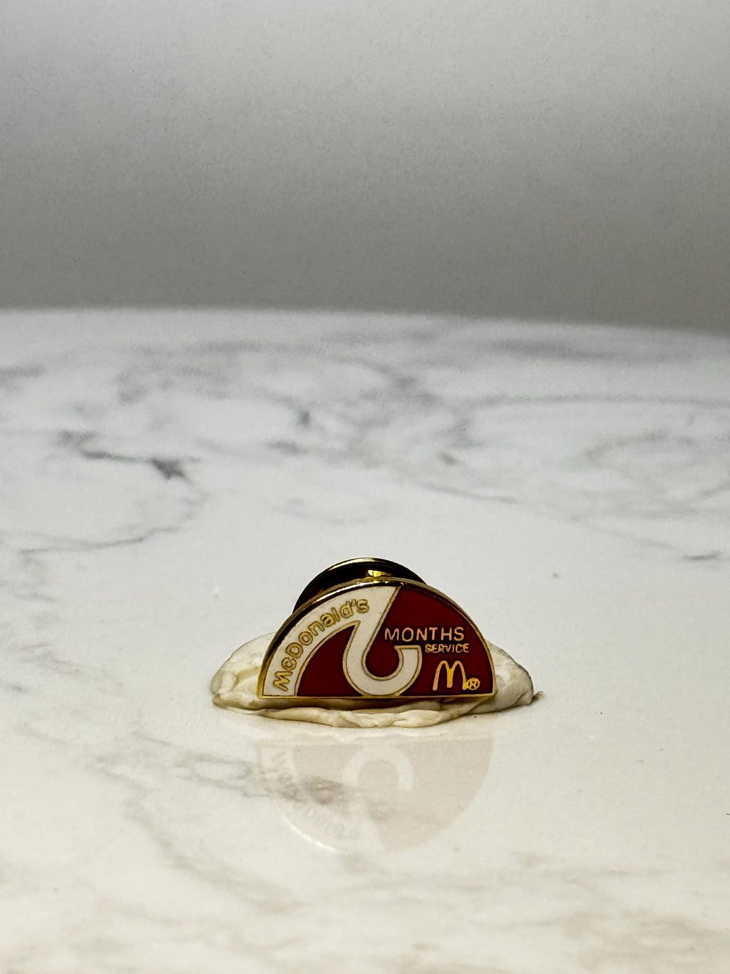 Vintage McDonalds 6 Months Service Lapel Pin: Red Gold Enamel - Employee Award