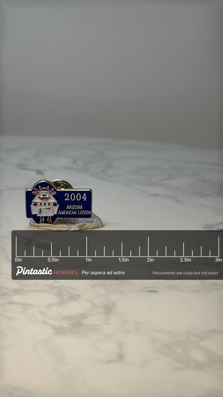 Vintage Arizona American Legion Pin: Blue Enamel - 2004 Event with ruler overlay for size reference