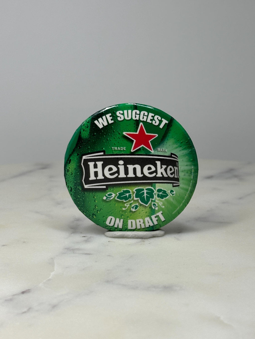 Heineken Beer Advertising Button Pin: Green Glossy - Bar Promo Accessory