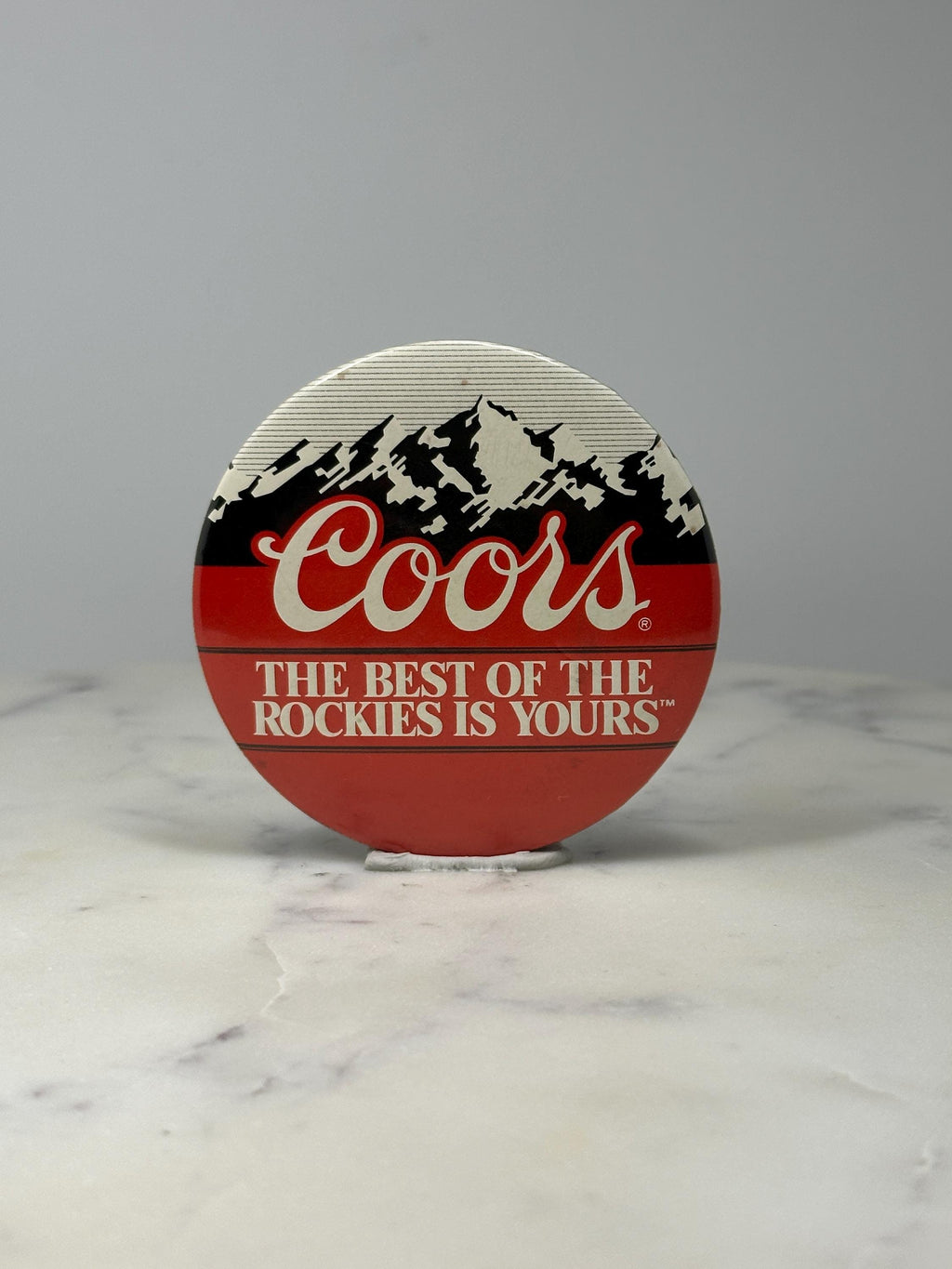 Coors Beer Button Pin: Red White Black - 1980s Bar Accessory