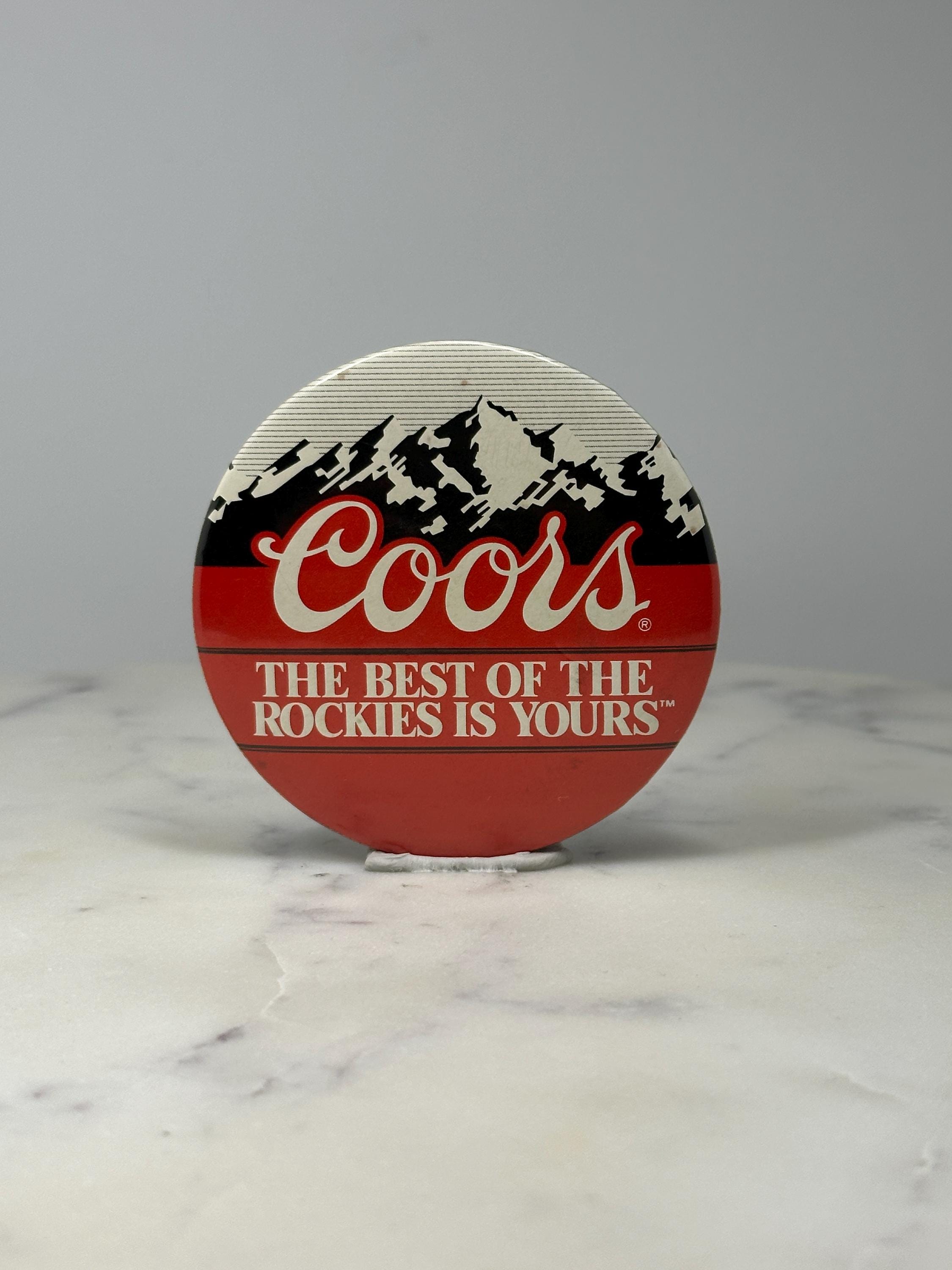 Coors Beer Button Pin: Red White Black - 1980s Bar Accessory