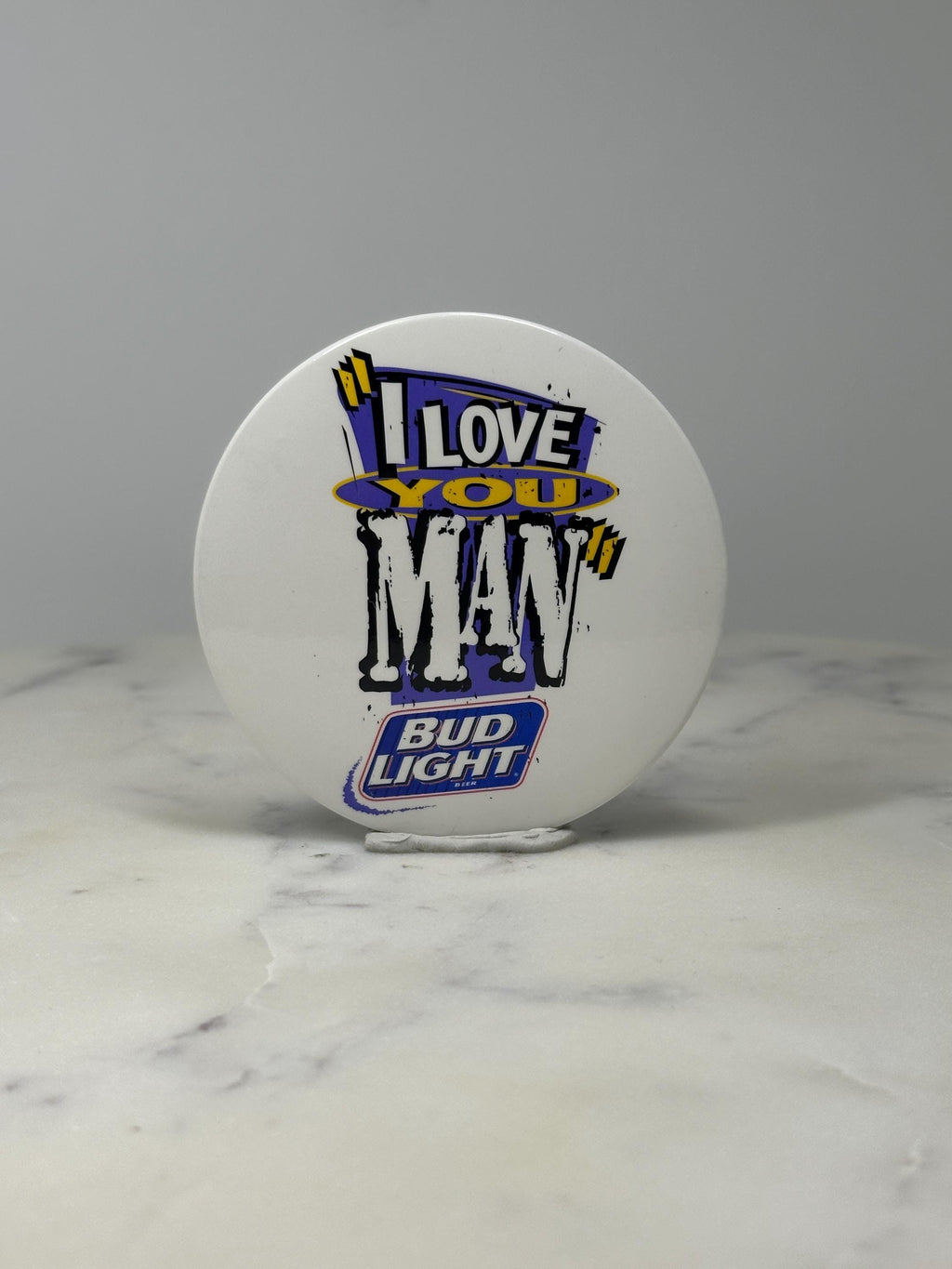 Bud Light Advertising Button Pin: White 1990s Beer Promo Accessory