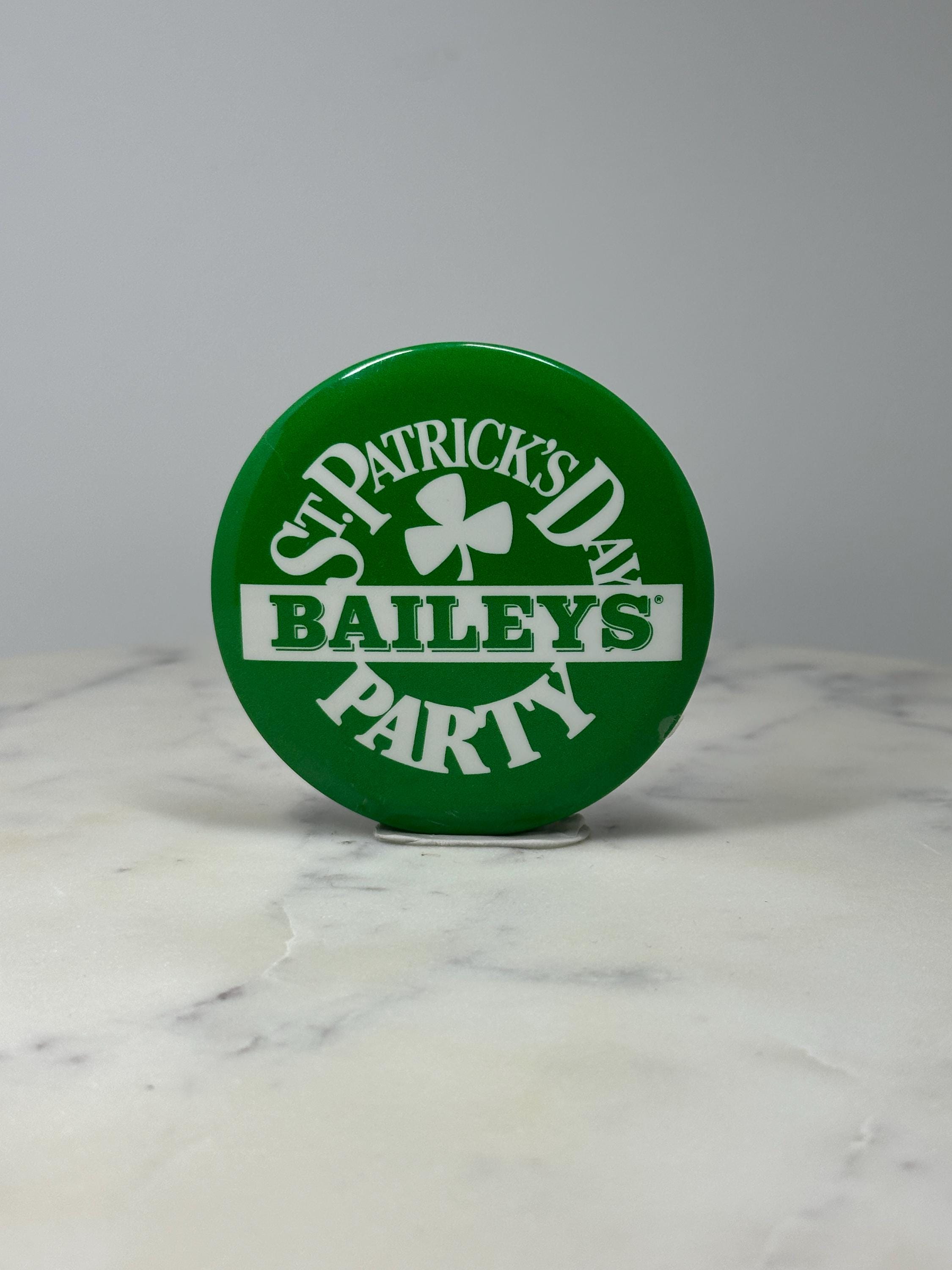 St Patricks Day Baileys Party Button Pin: Green White - Holiday Accessory