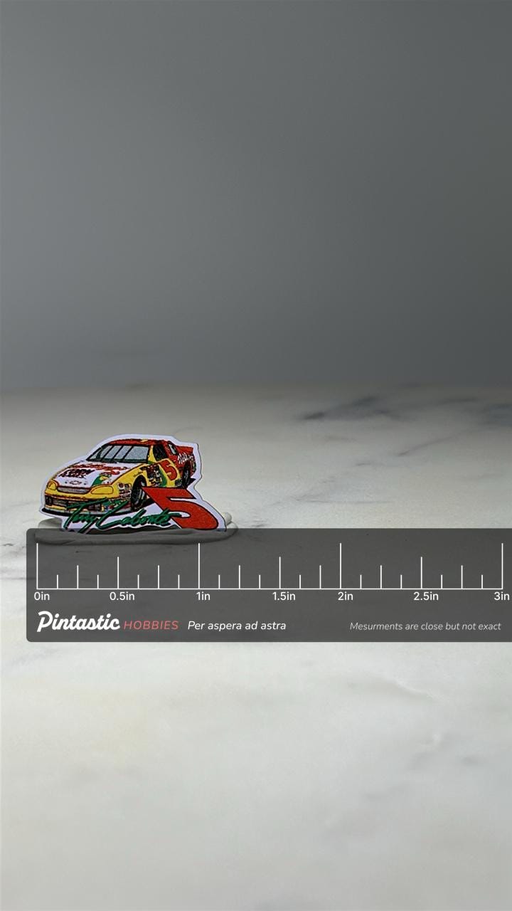 Terry Labonte #5 NASCAR Monte Carlo Pin: Colorful Enamel - Racing Fan Accessory with ruler overlay for size reference