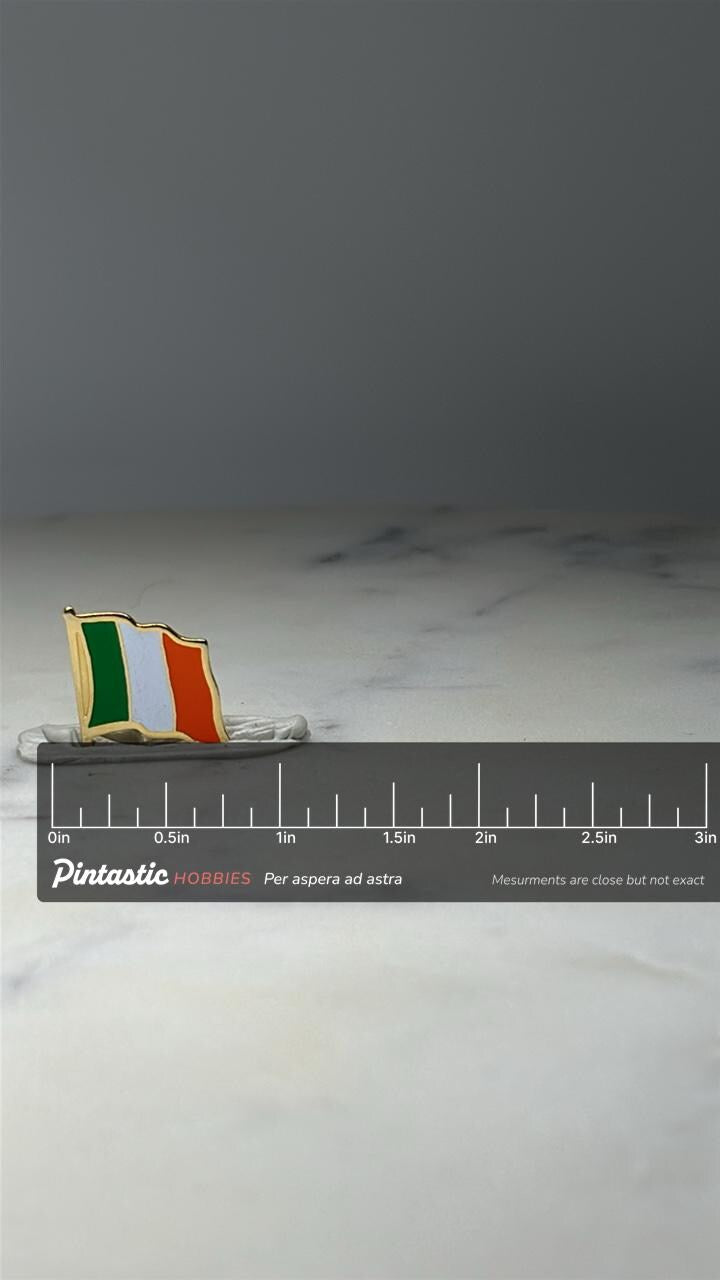 Irish Flag Enamel Pin: Gold Tone - Country Travel Accessory with ruler overlay for size reference