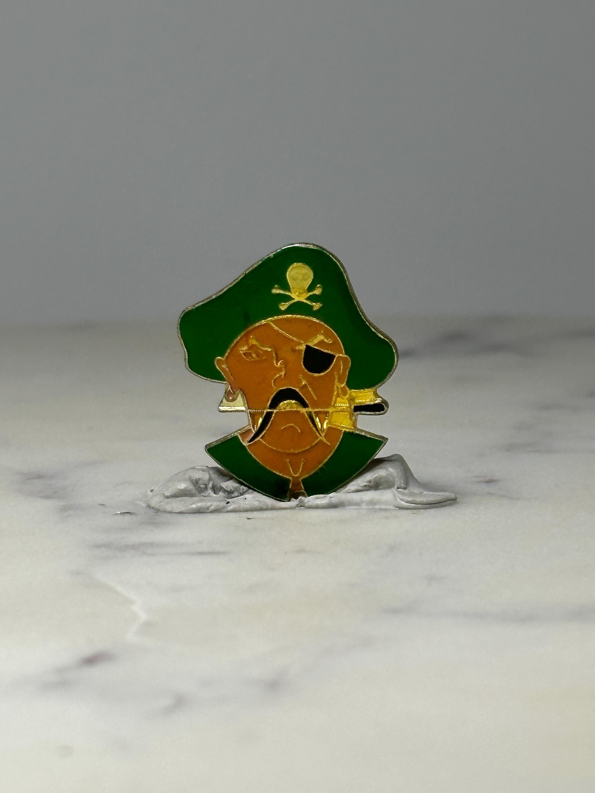 Pirate Character Enamel Pin: Green & Gold Metal - Vintage Novelty Accessory