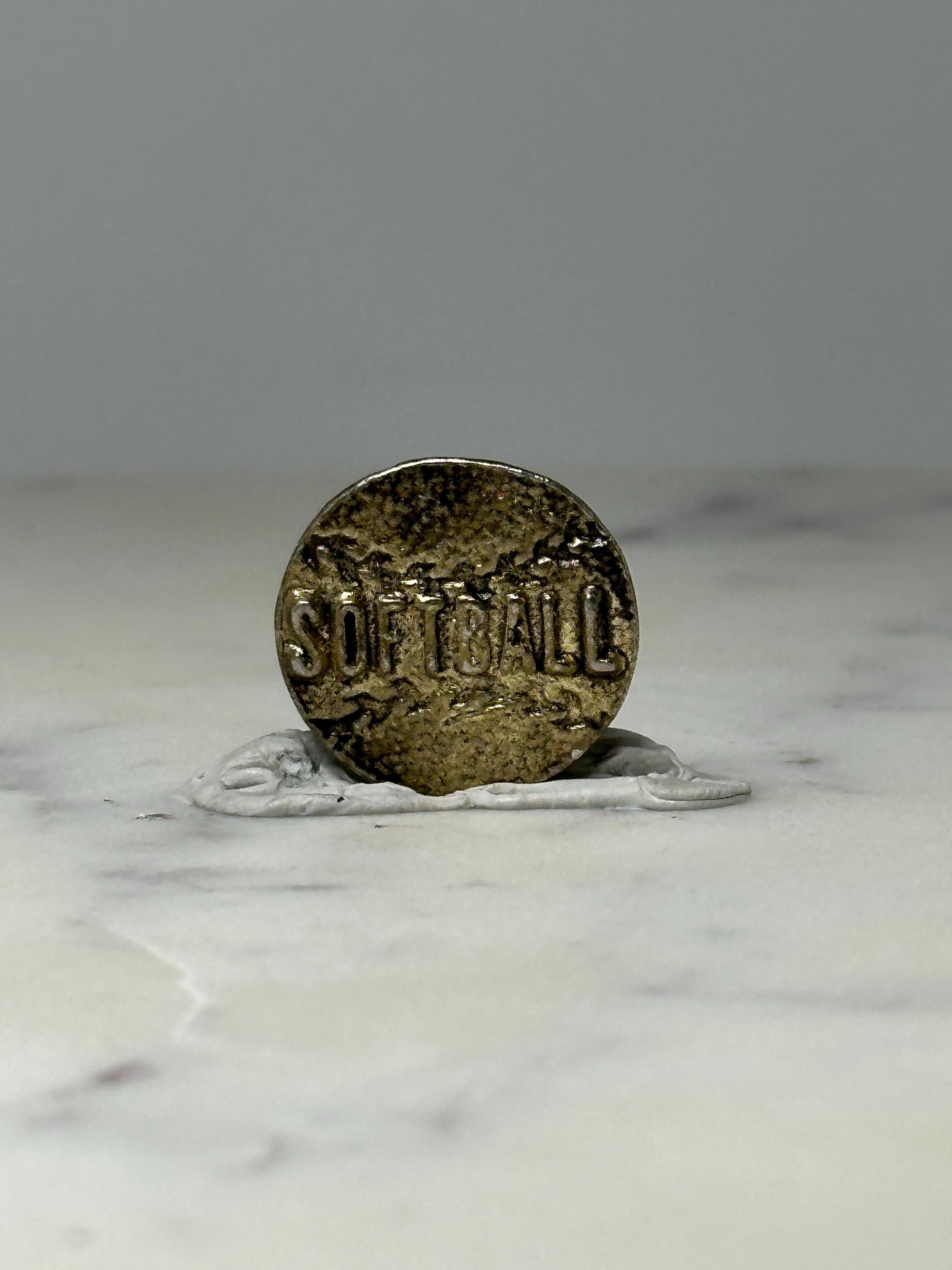 Softball Sports Pin: Silver Tone Metal - Vintage Athletic Accessory