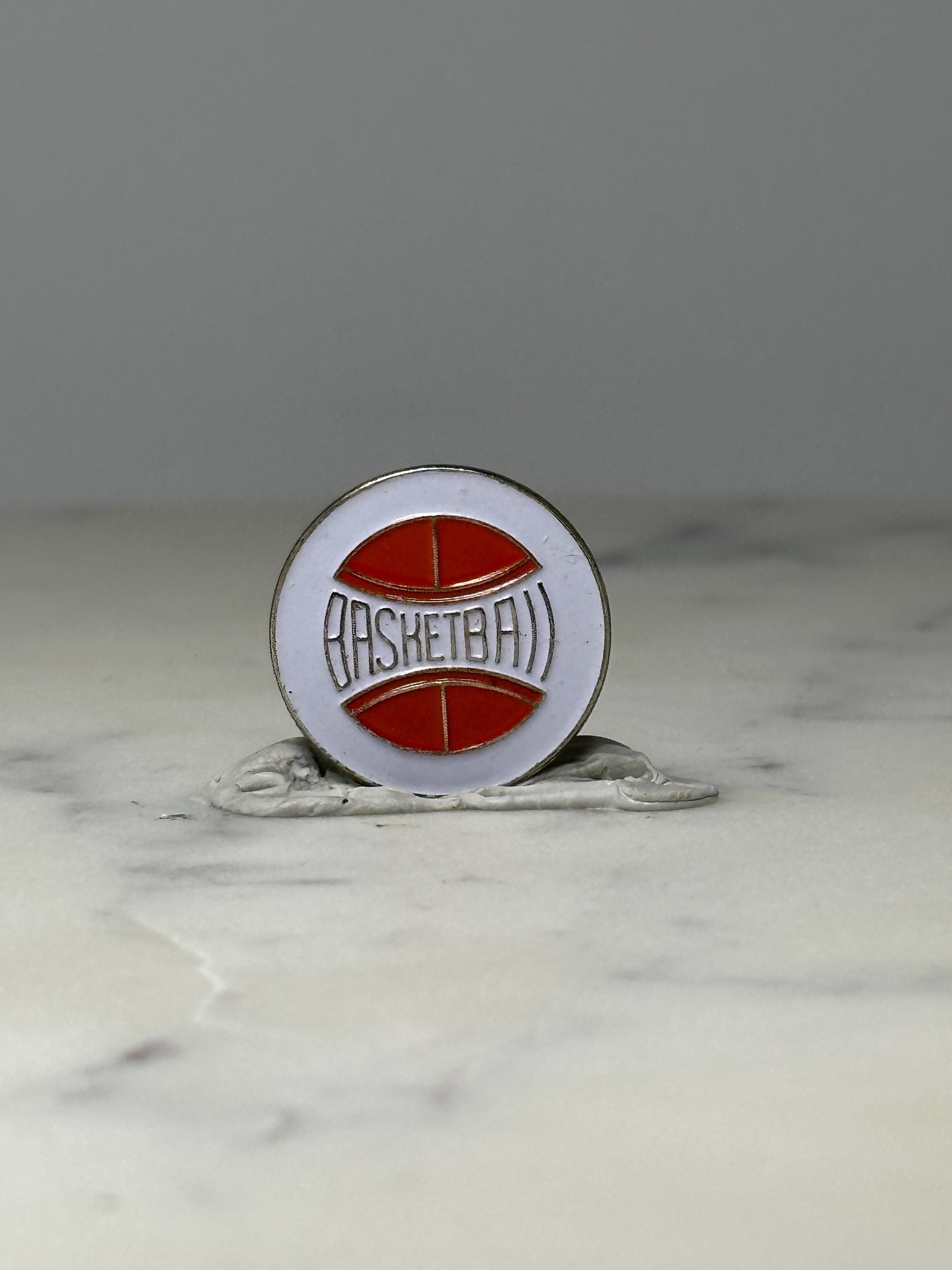 Basketball Enamel Pin: Red & White Round - Sports Fan Accessory