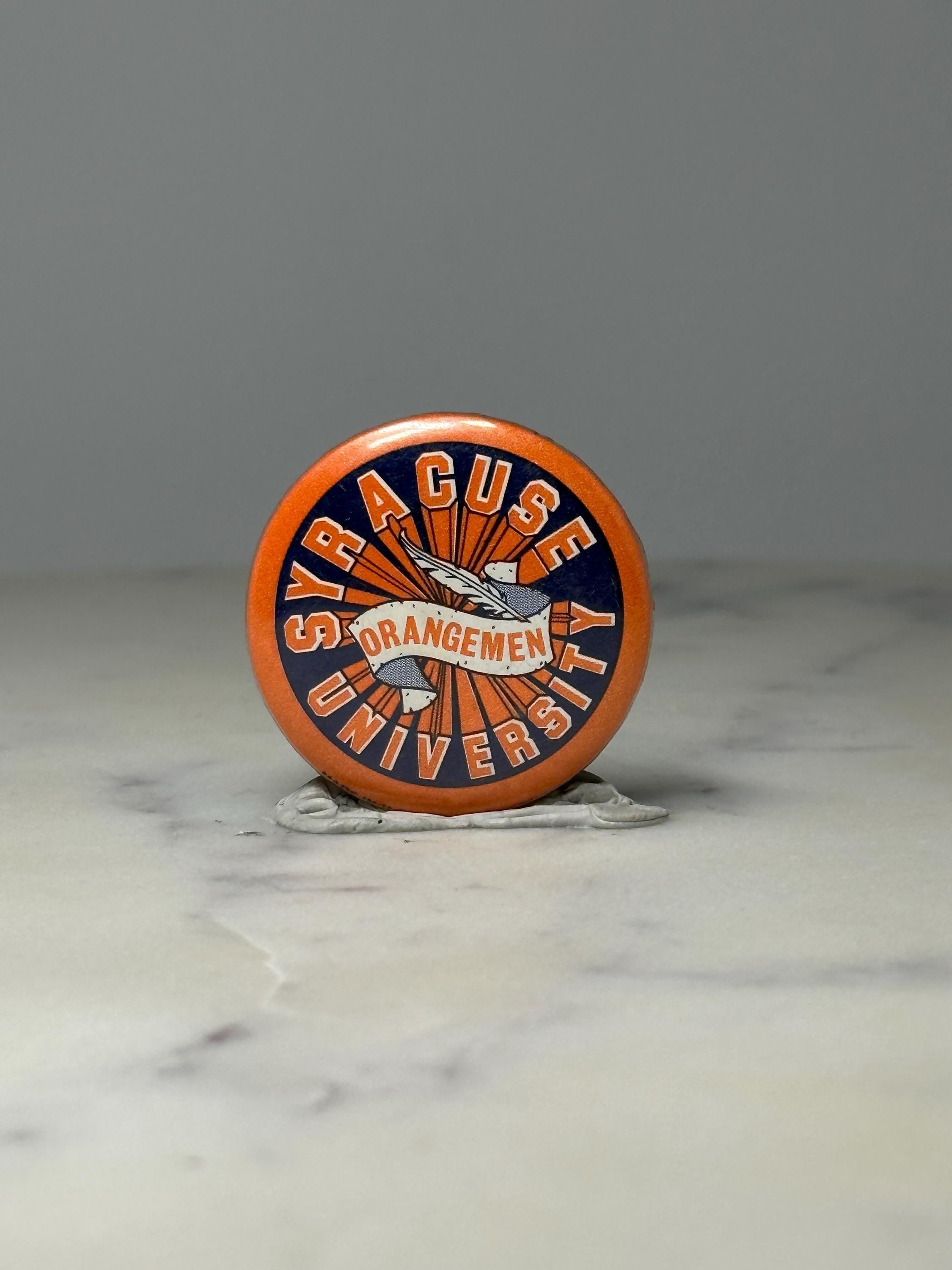 Syracuse University Orangemen Button Pin: Orange Blue - Vintage College Accessory