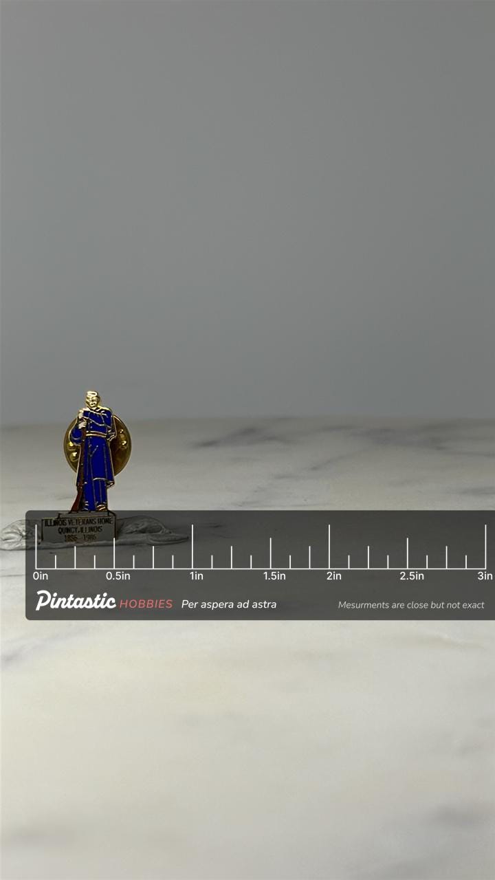 Illinois Veterans Home Enamel Pin: Blue & Gold - Military Memorial Accessory with ruler overlay for size reference