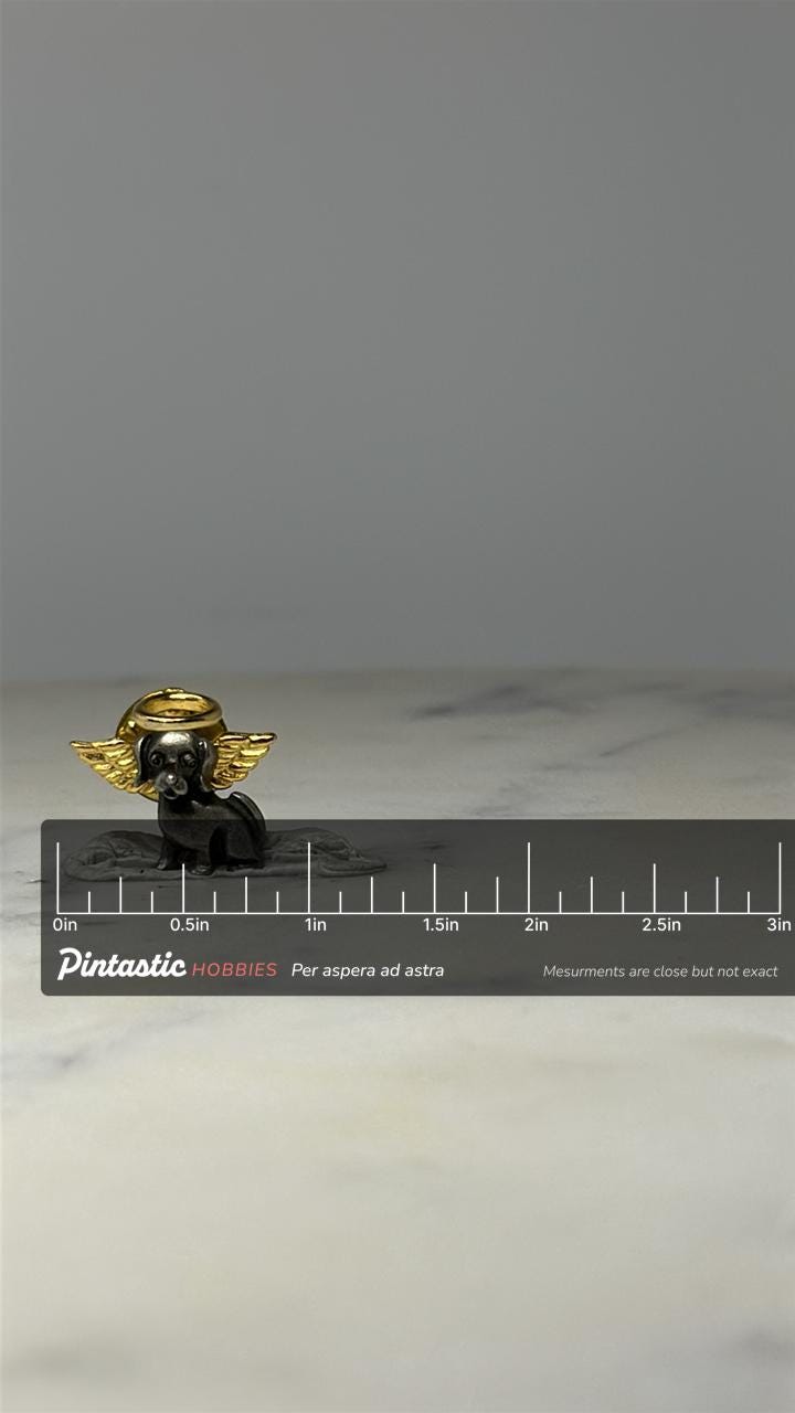 Angel Dog Lapel Pin: Gold Halo Wings - Cute Memorial Accessory with ruler overlay for size reference