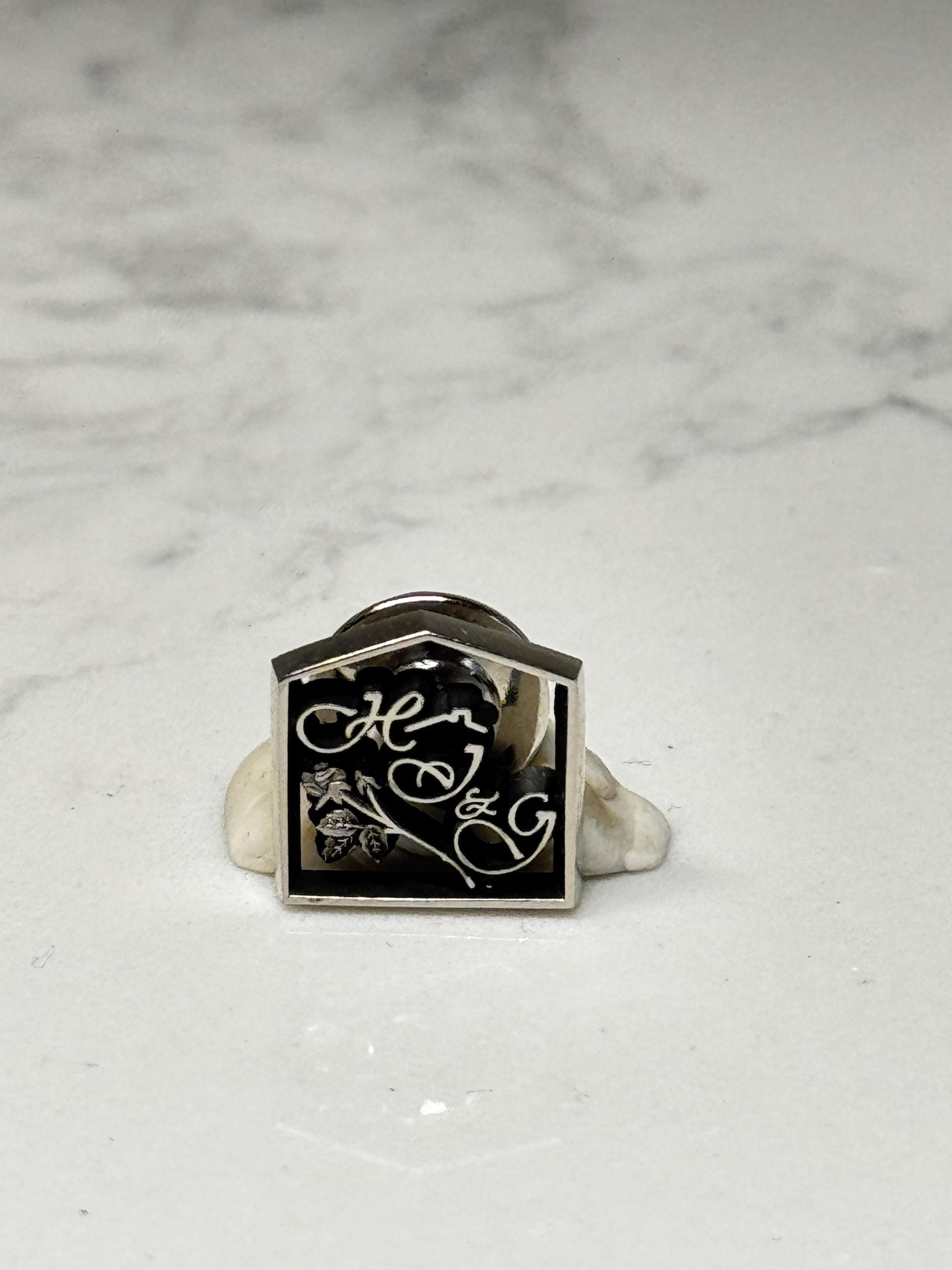 Vintage HJ&G Logo Pin: Silver Tone Black Enamel Brooch – Vintage Doll Collector Badge