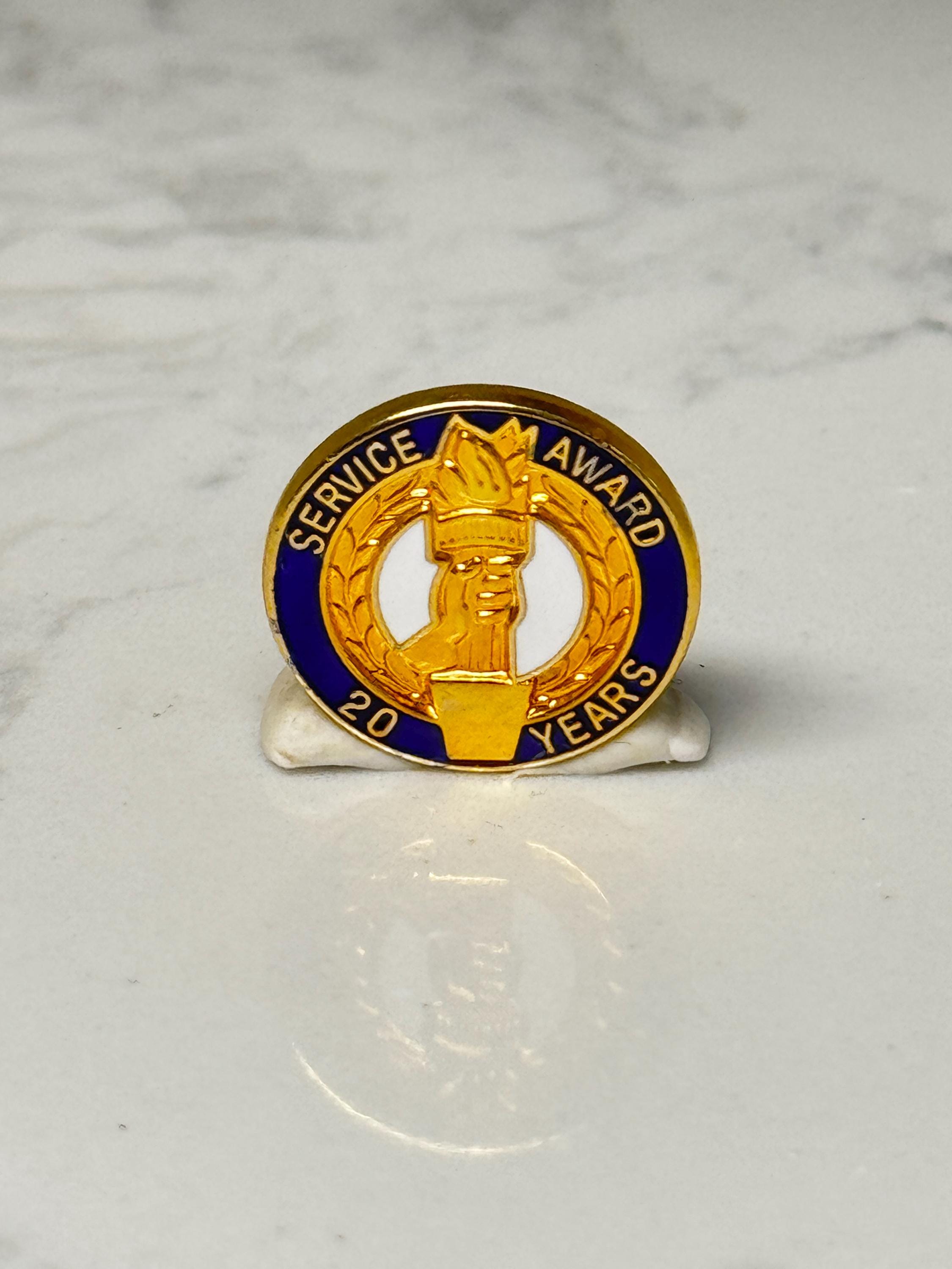20 Years Service Award Lapel Pin: Gold Tone Enamel - Career Milestone Accessory