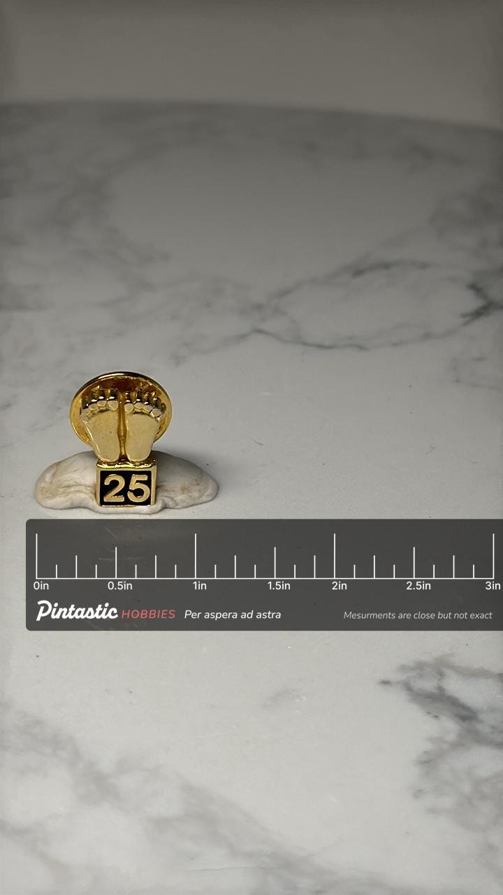 Vintage 25 Year Service Award Pin: Baby Feet Lapel Pin – Medical or Pediatric Anniversary Badge with ruler overlay for size r