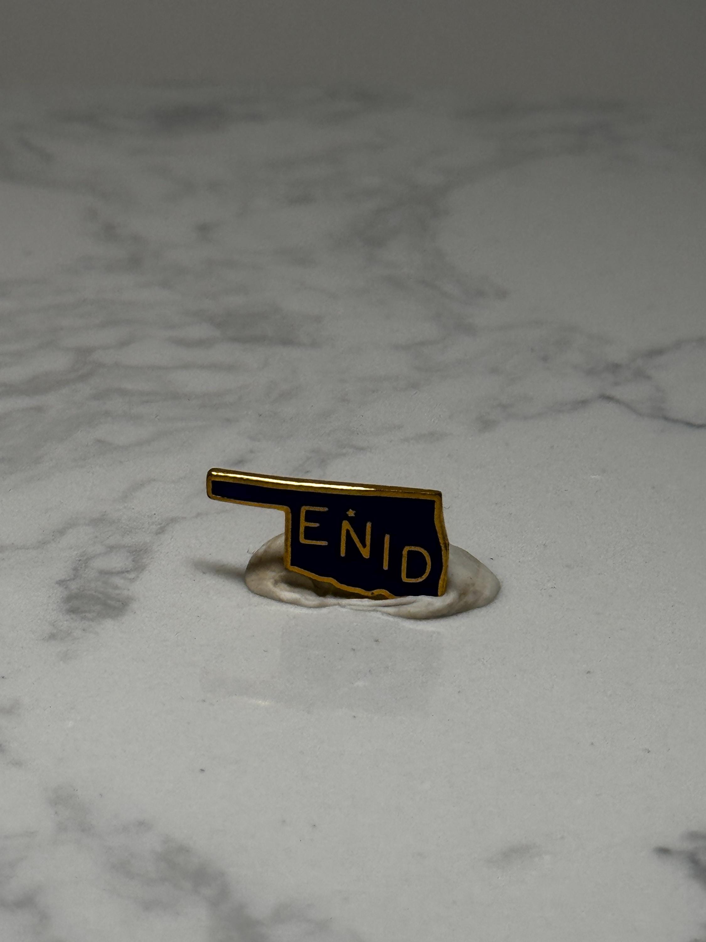 Enid Oklahoma State Pin: Blue & Gold Enamel - Vintage Travel Souvenir