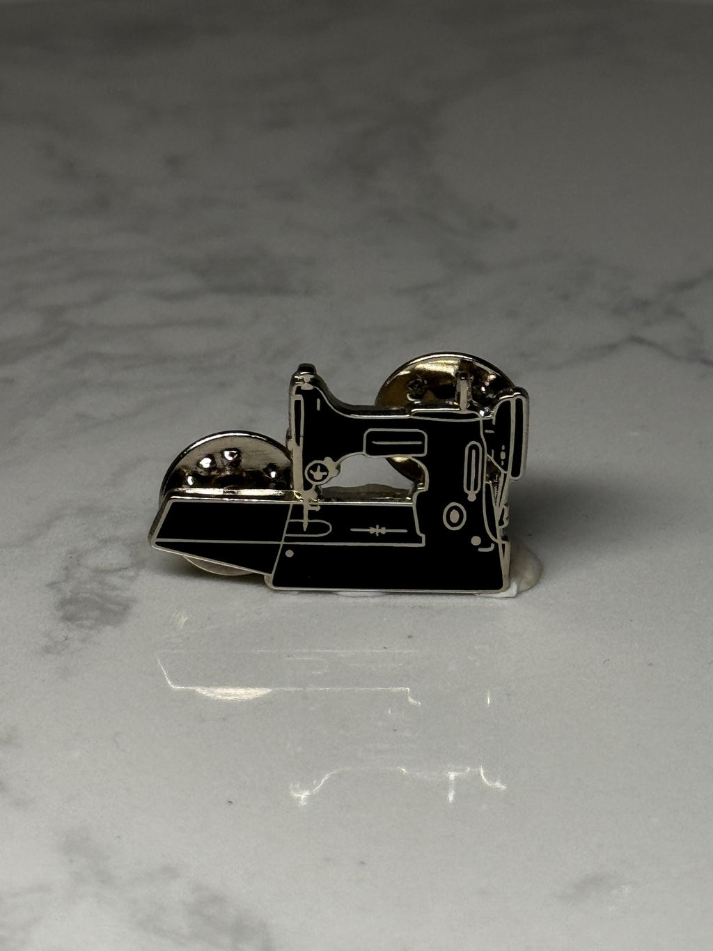 Sewing Machine Enamel Pin: Black & Silver - Tailor Craft Accessory