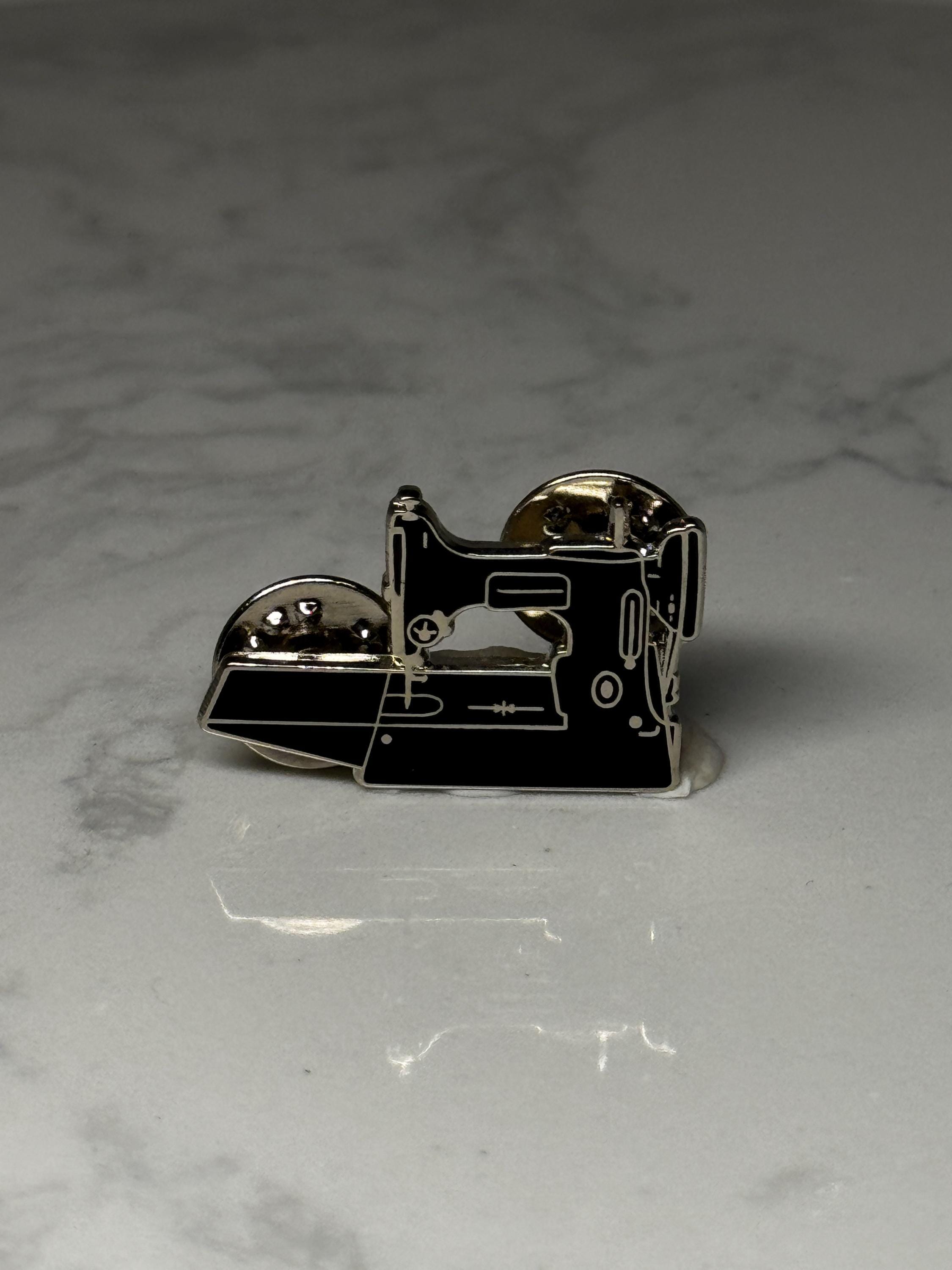 Sewing Machine Enamel Pin: Black & Silver - Tailor Craft Accessory