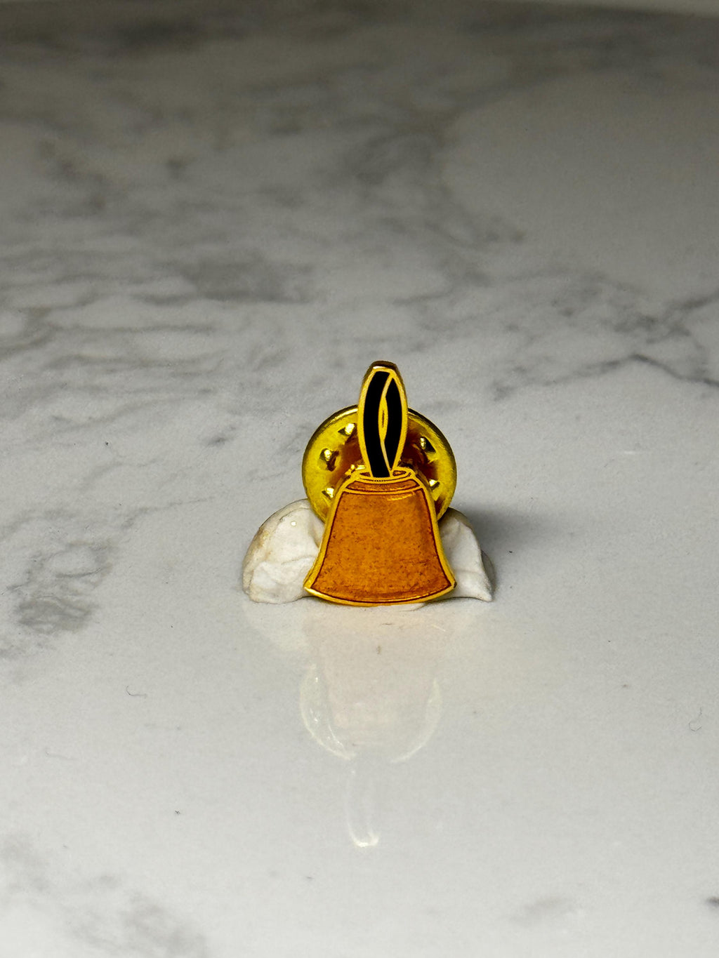 Bell Collectible Pin: Gold Tone Orange Enamel - Retro Accessory