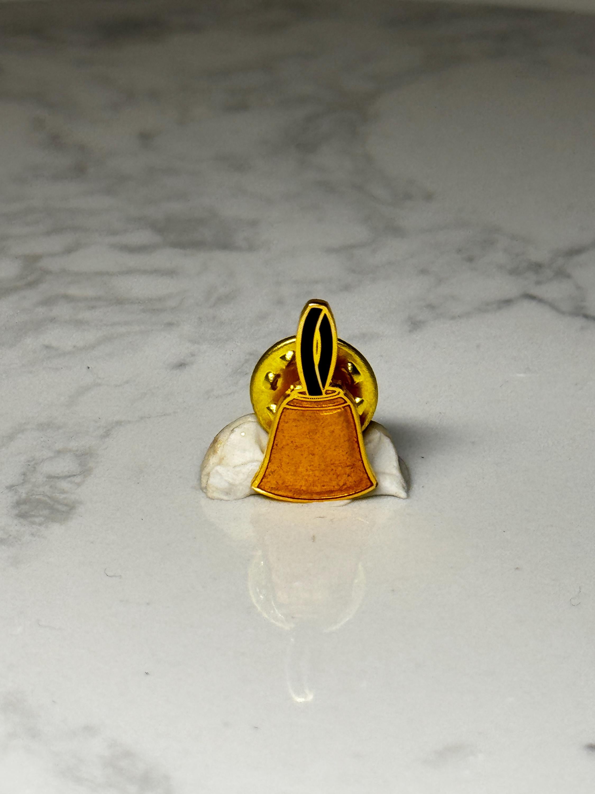 Bell Collectible Pin: Gold Tone Orange Enamel - Retro Accessory