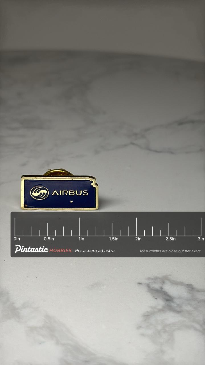 Airbus Logo Enamel Pin: Blue & Gold - Aviation Corporate Accessory with ruler overlay for size reference