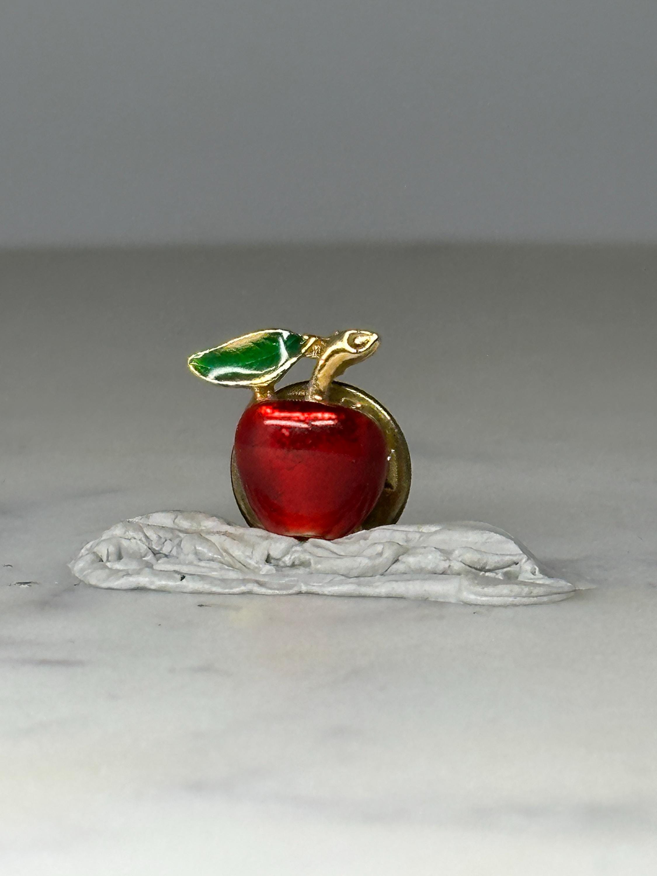 Red Apple Lapel Pin: Gold Tone Enamel - Retro Fruit Accessory