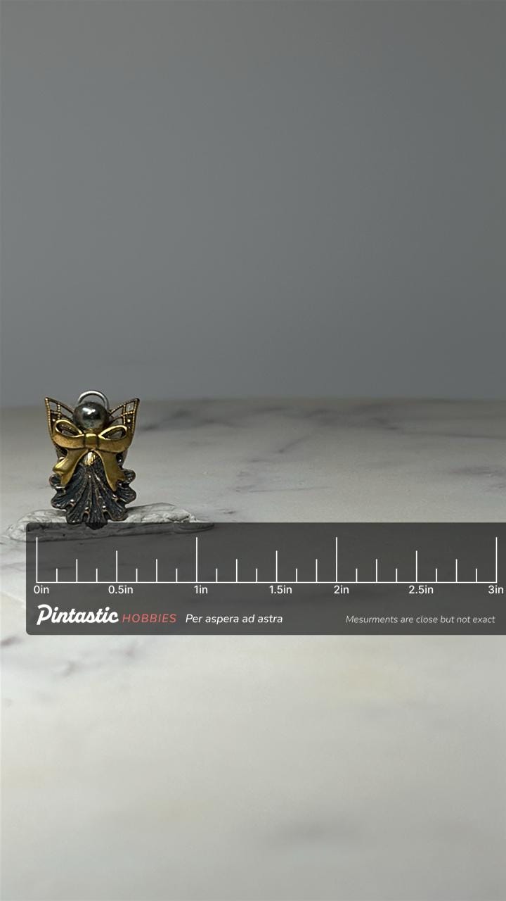 Angel Christmas Pin: Gold Tone & Pearl Accent - Holiday Accessory with ruler overlay for size reference
