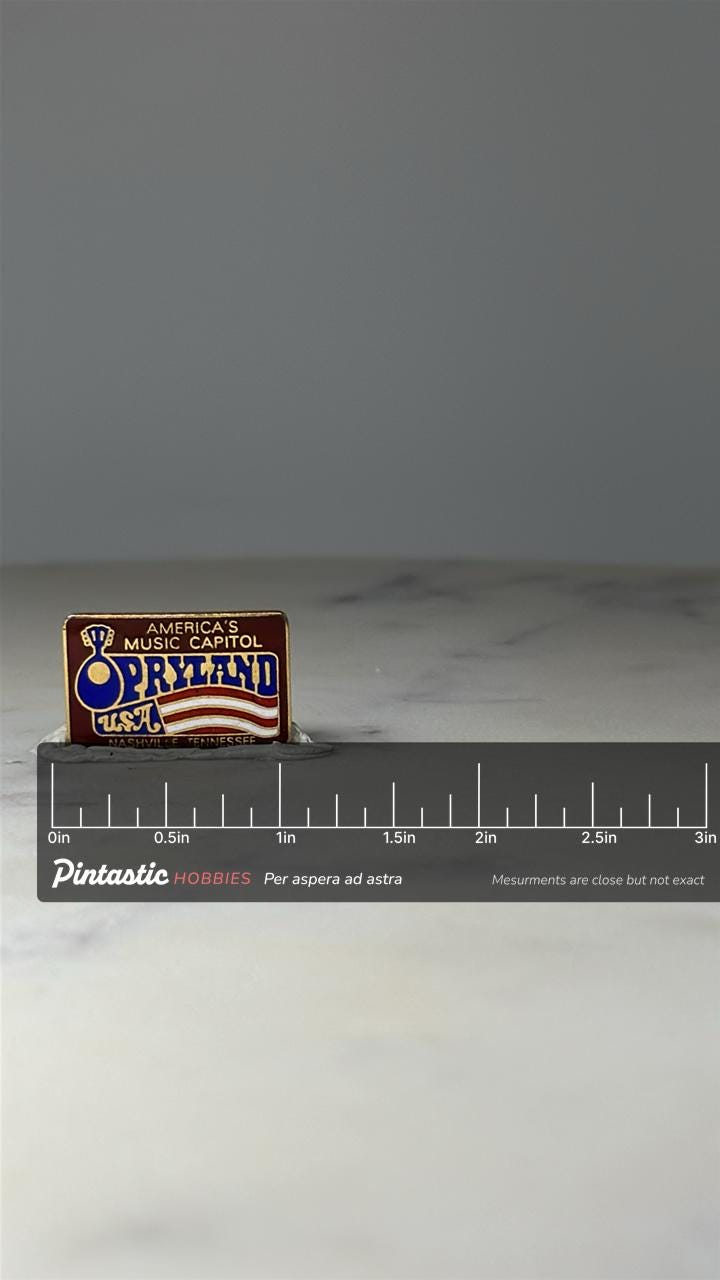 Opryland USA Enamel Pin: Red White Blue - Nashville Music Souvenir with ruler overlay for size reference