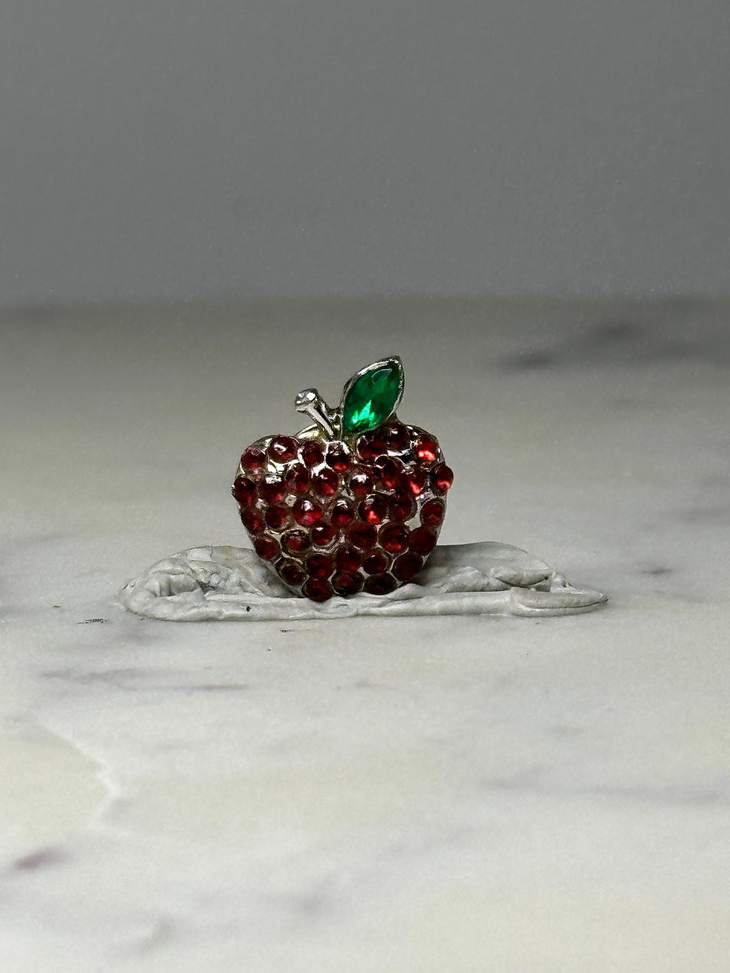 Red Rhinestone Apple Pin: Silver Tone - Vintage Teacher Accessory