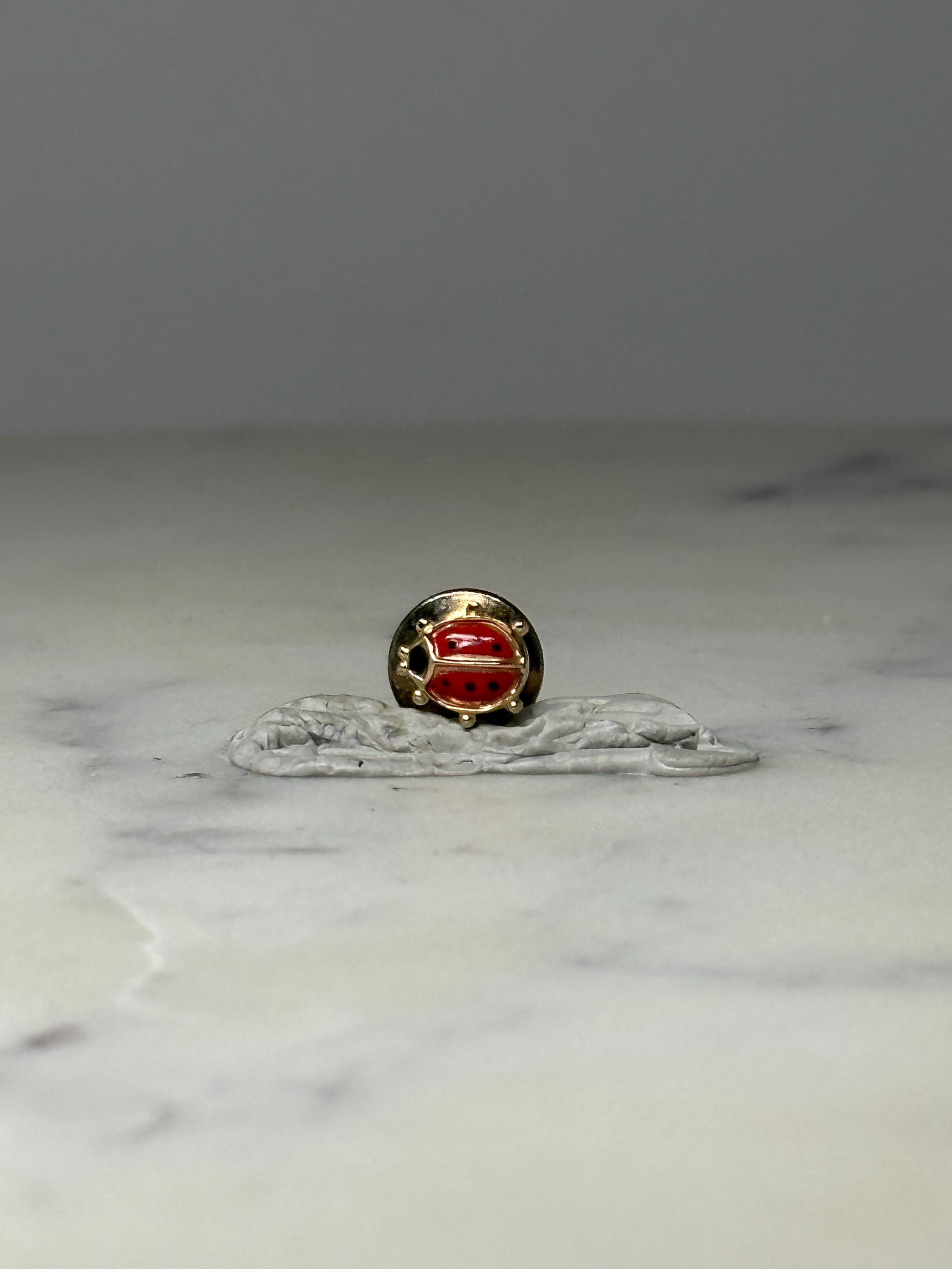 Ladybug Enamel Pin: Red & Gold Tone - Nature Accessory