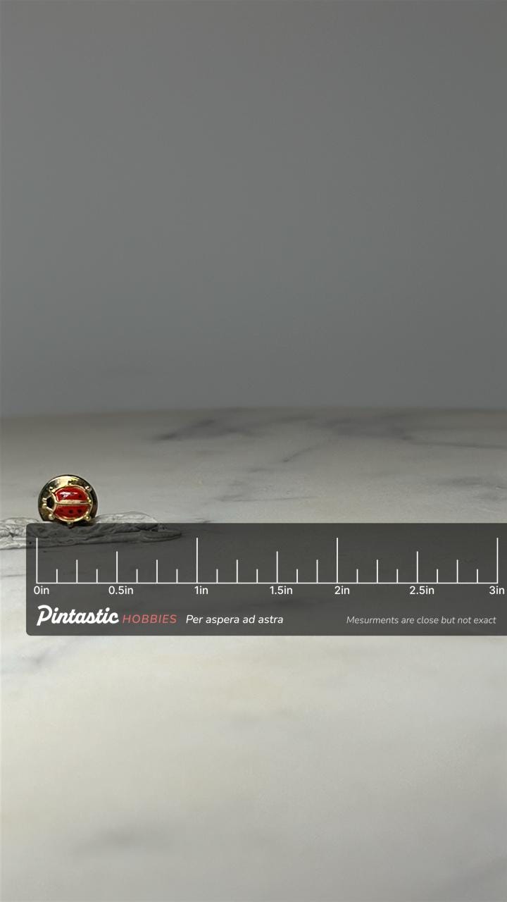 Ladybug Enamel Pin: Red & Gold Tone - Nature Accessory with ruler overlay for size reference