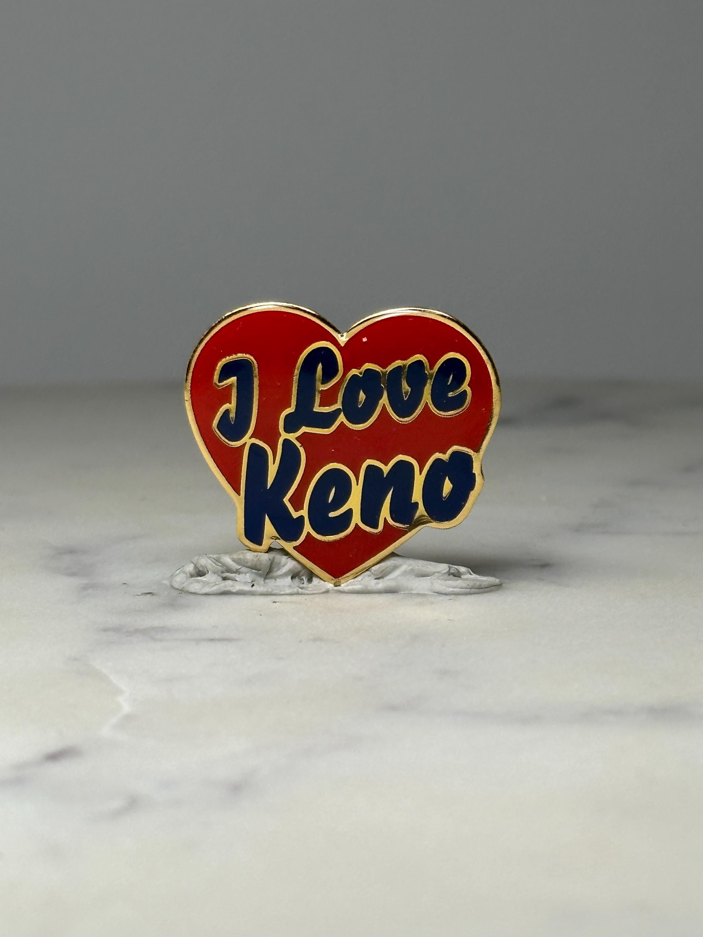 I Love Keno Heart Pin: Red & Blue Enamel - Vintage Souvenir Accessory
