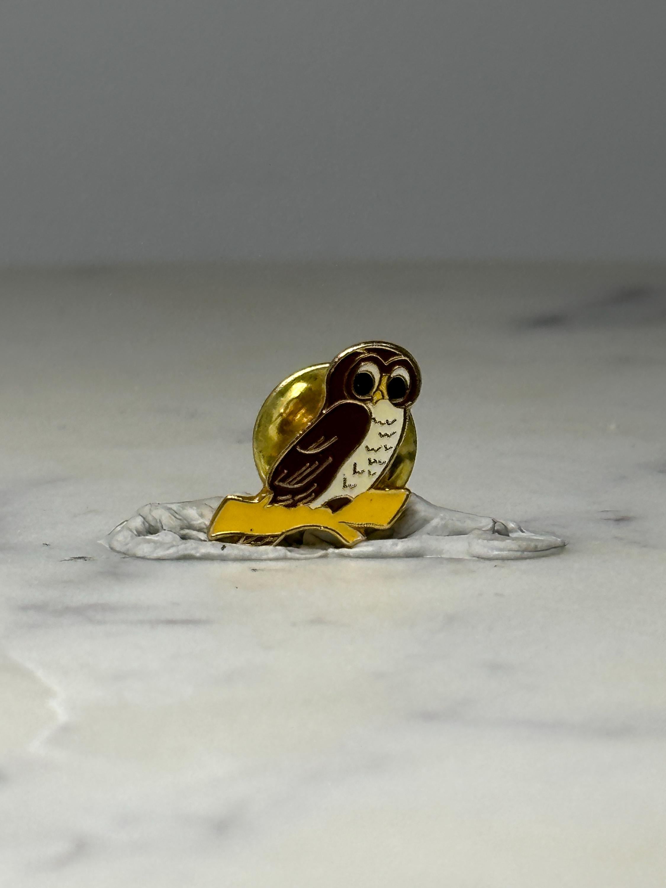 Owl Enamel Lapel Pin: Brown & Gold Tone - Woodland Accessory