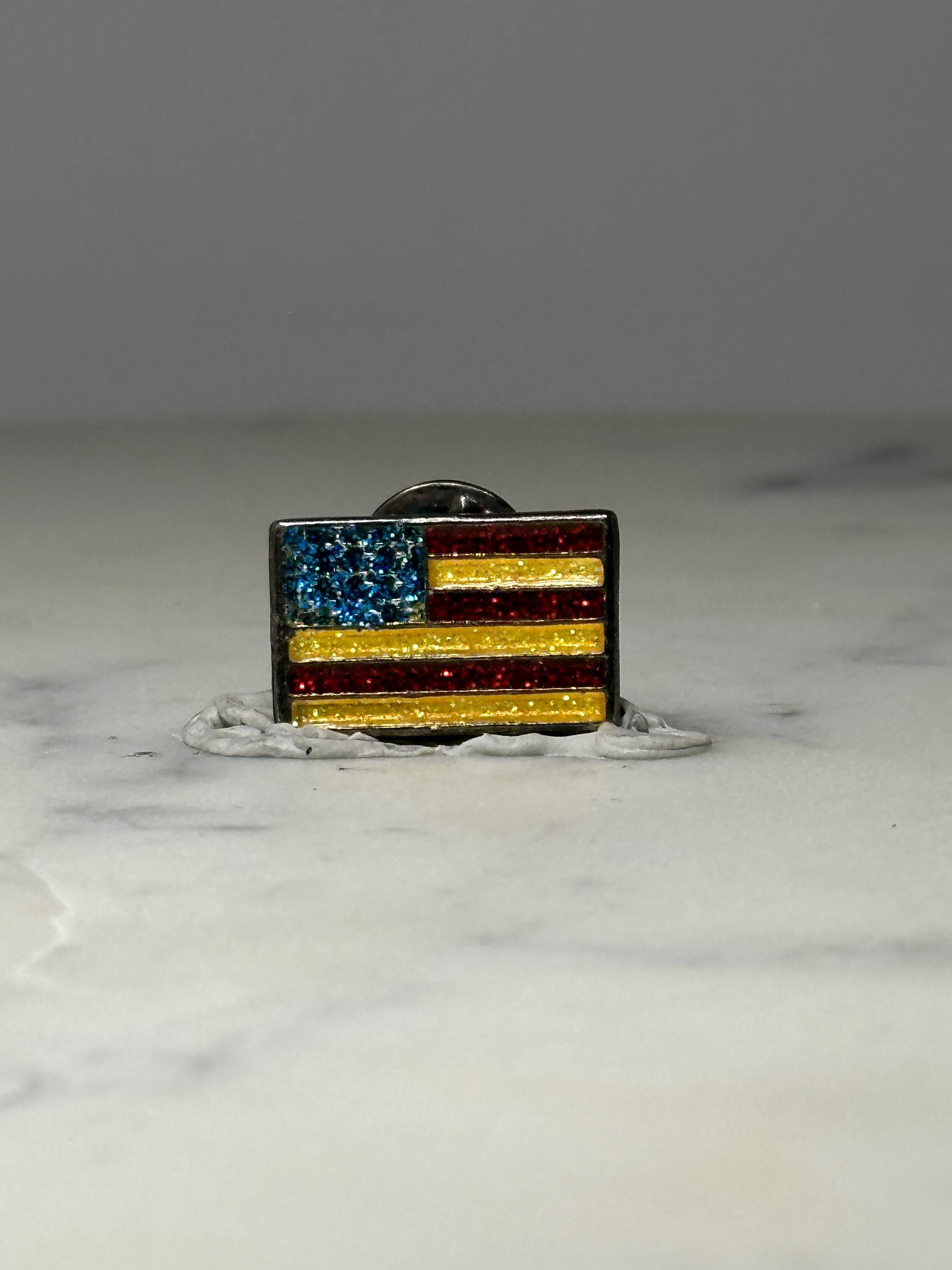 American Flag Glitter Enamel Pin: Red Gold Blue - Patriotic Accessory