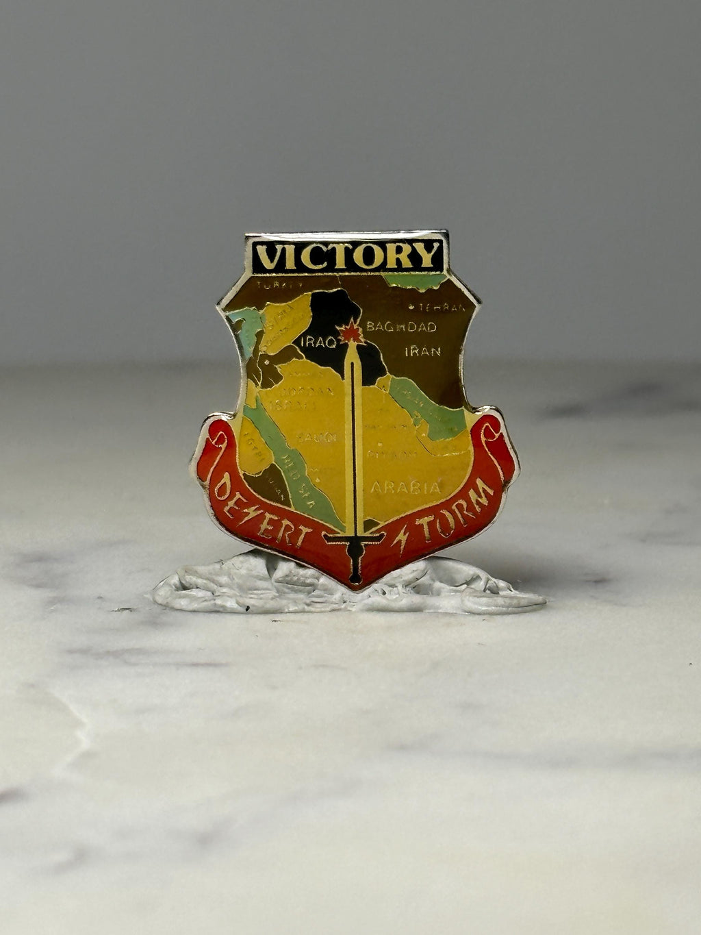 Operation Desert Storm Victory Shield Pin: Enamel - Gulf War Era Accessory