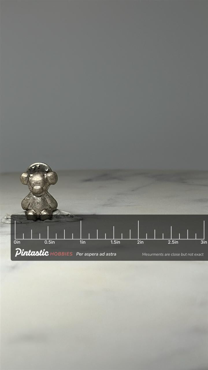 Teddy Bear Lapel Pin: Silver Tone Figural - Cute Novelty Accessory with ruler overlay for size reference
