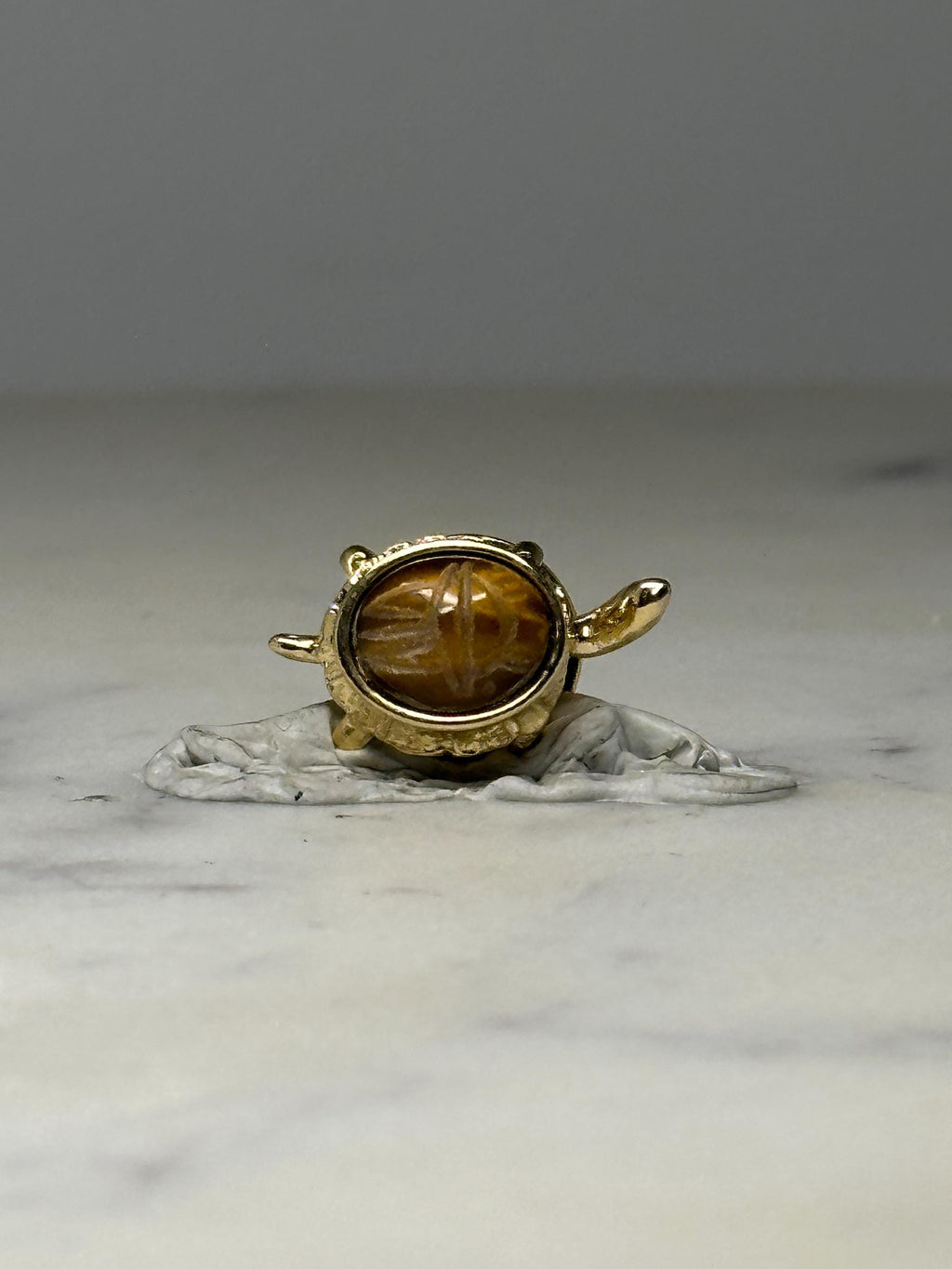 Turtle Animal Lapel Pin: Gold Tone with Amber Stone - Nature Accessory